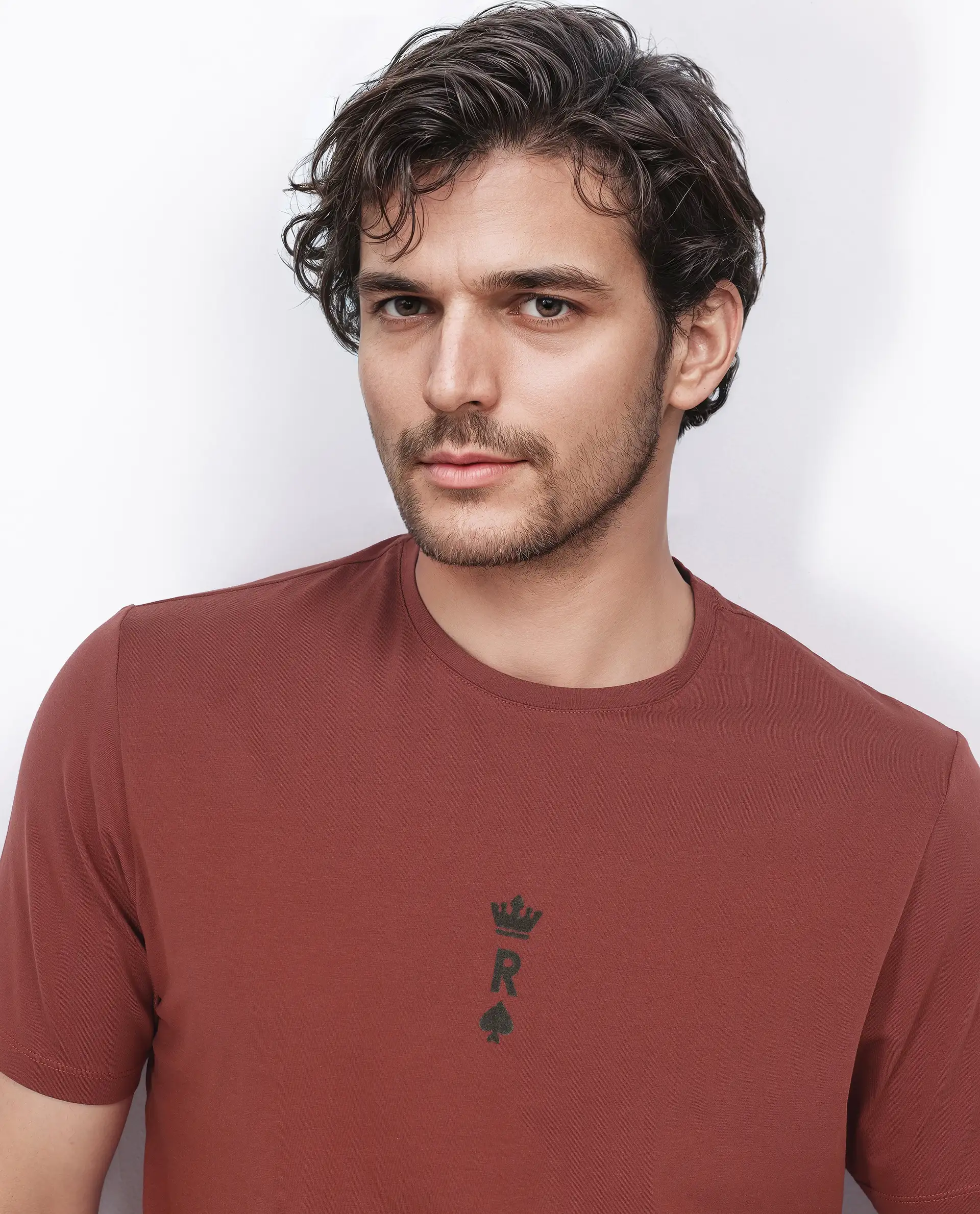Rare Rabbit Men's Miam Red Cotton Graphic Print Regular Fit Half Sleeve Crew Neck T-Shirt - Image 2