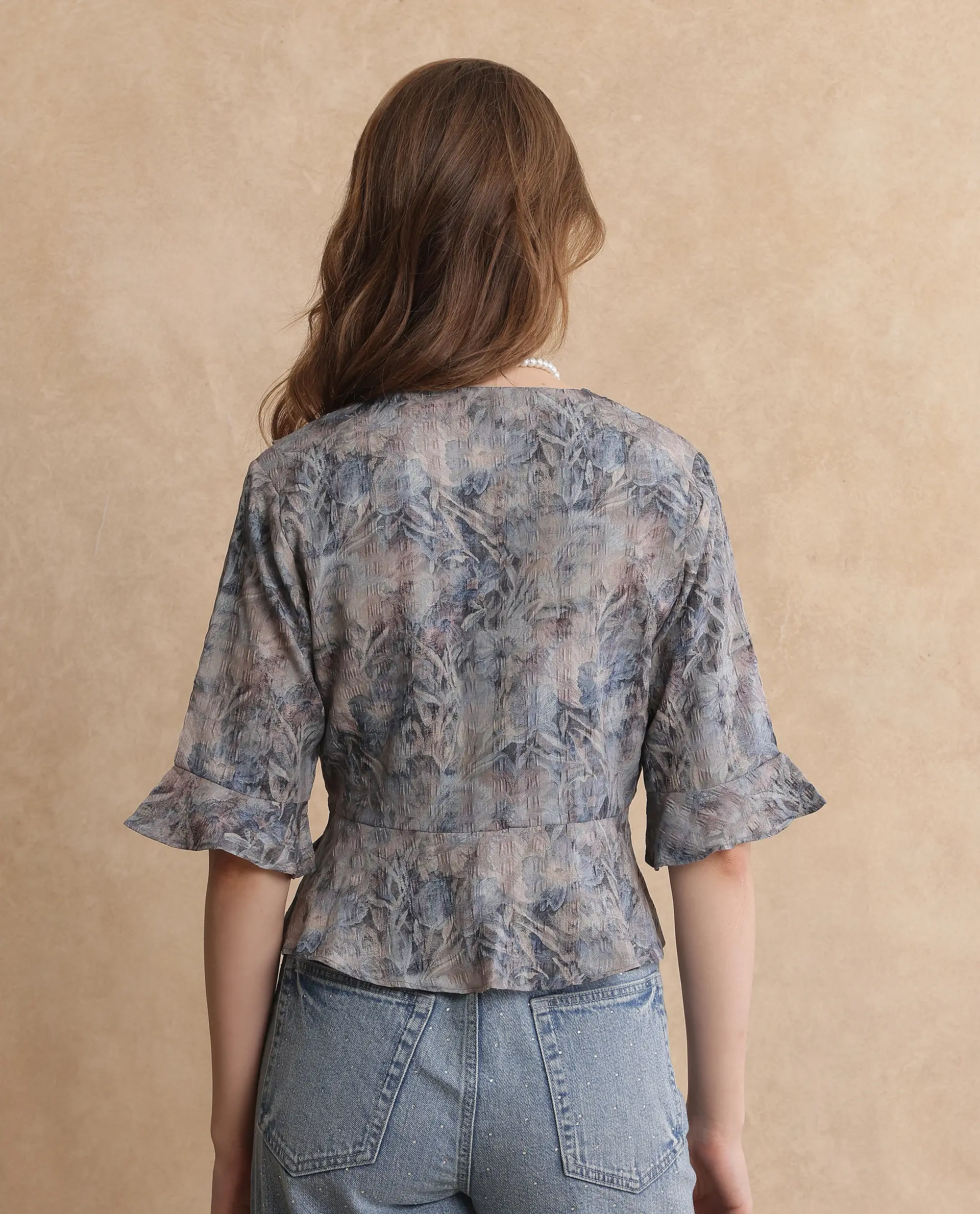Rareism Women's Miben Dusky Multi Polyester Blend Ruffled Neck Floral Print Crop Regular Fit Top - Image 9