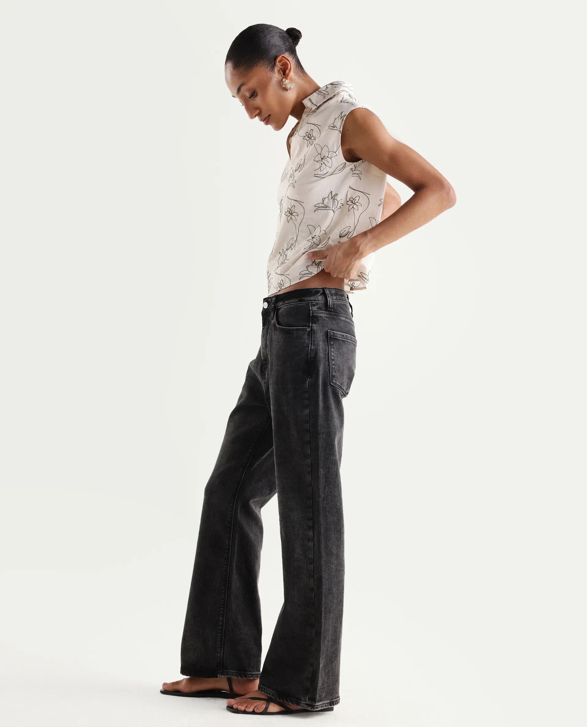 Rareism Women's Mica Black Cotton Blend Plain Ankle Length Bootcut Jeans - Image 6