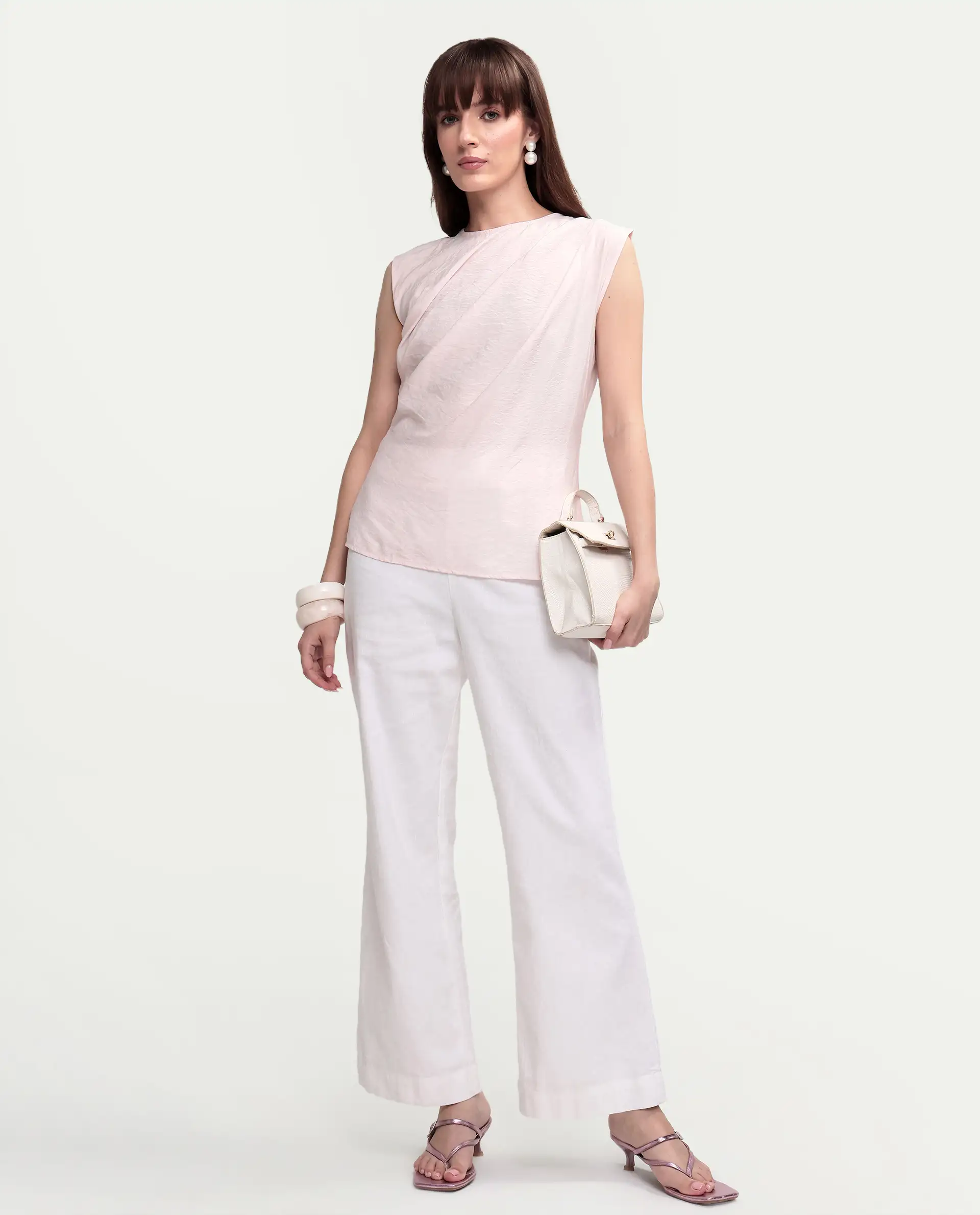 Rareism Women's Mica Light Pink Viscose Sleeveless Crew Neck Regular Top - Image 3