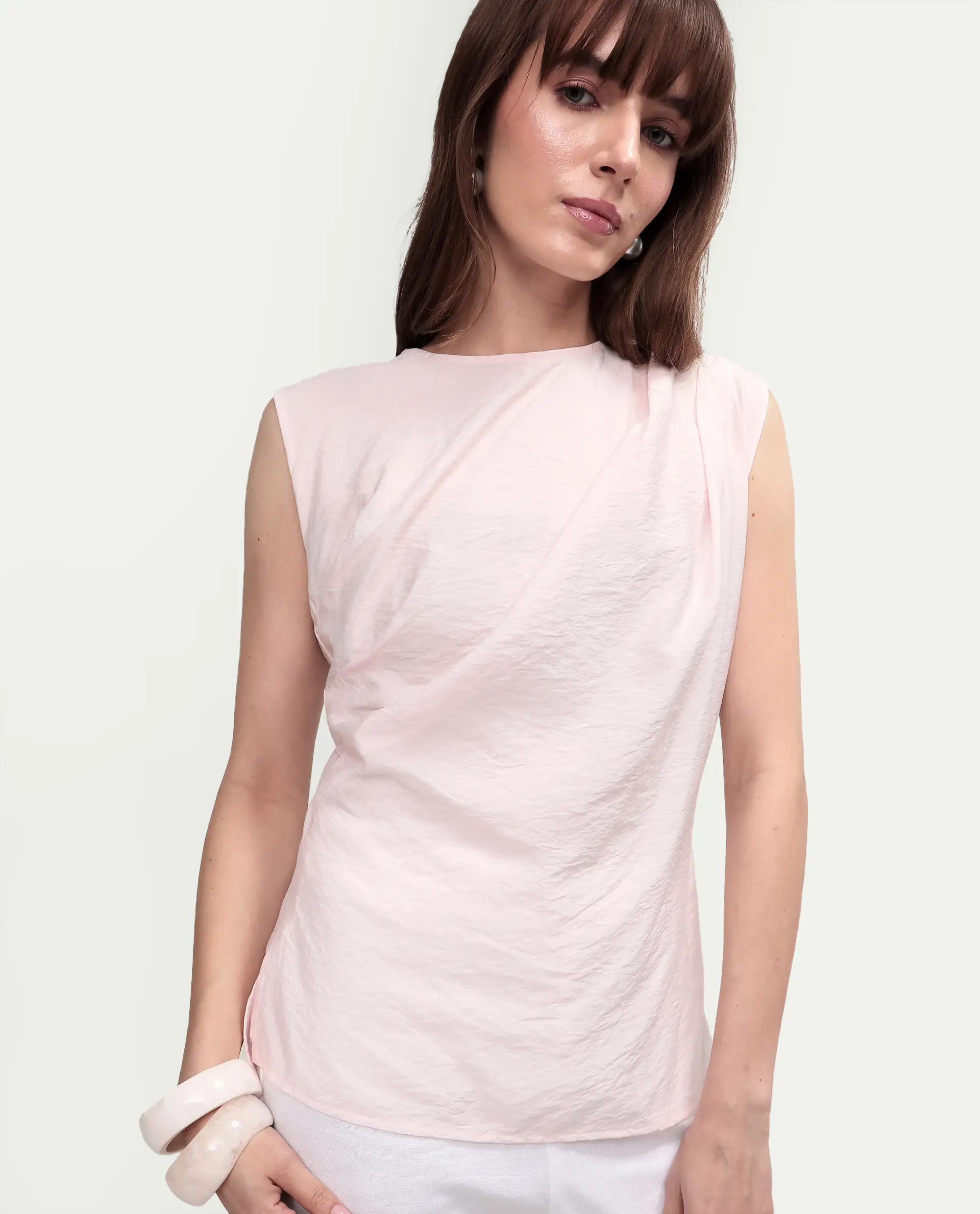Rareism Women's Mica Light Pink Viscose Sleeveless Crew Neck Regular Top - Image 4