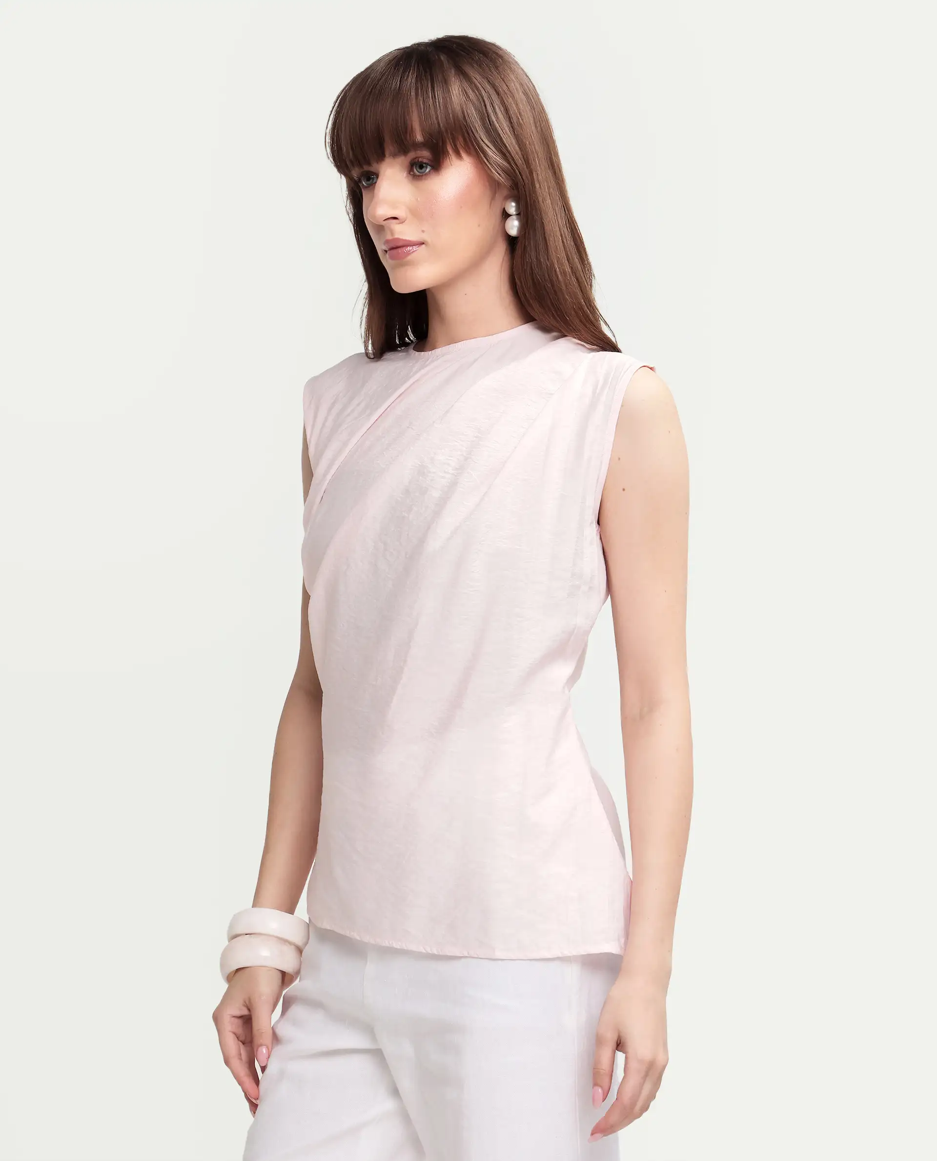 Rareism Women's Mica Light Pink Viscose Sleeveless Crew Neck Regular Top - Image 5