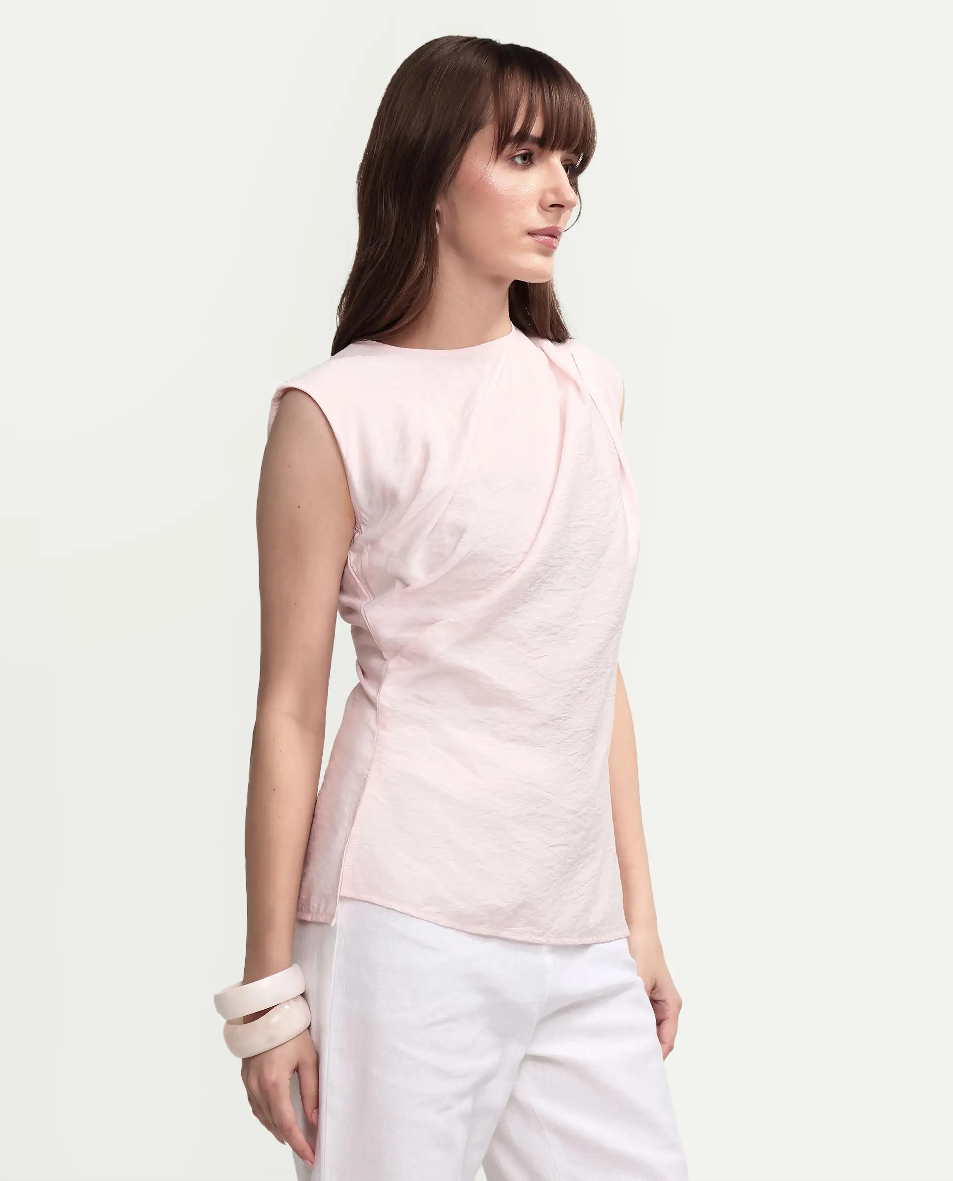 Rareism Women's Mica Light Pink Viscose Sleeveless Crew Neck Regular Top - Image 6