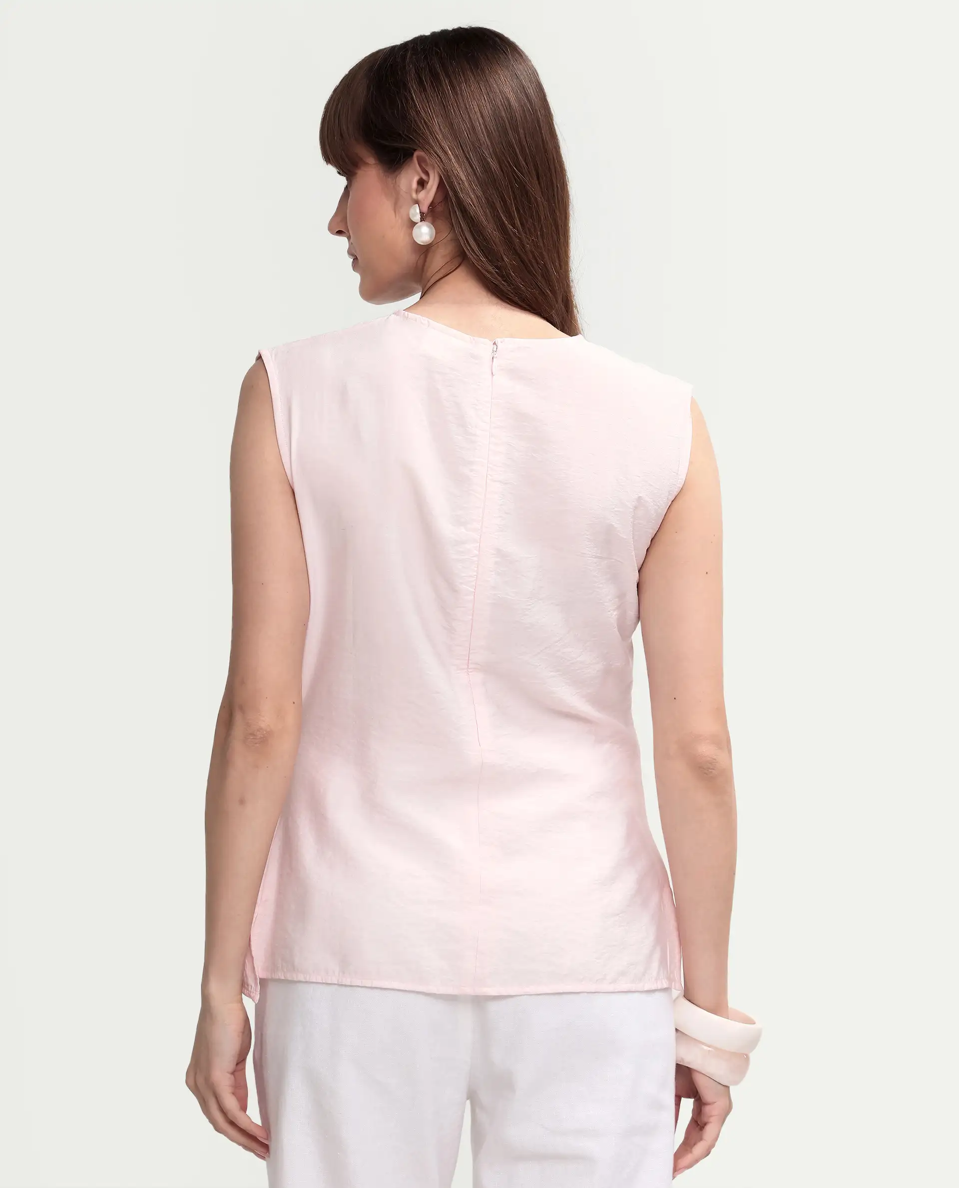 Rareism Women's Mica Light Pink Viscose Sleeveless Crew Neck Regular Top - Image 7