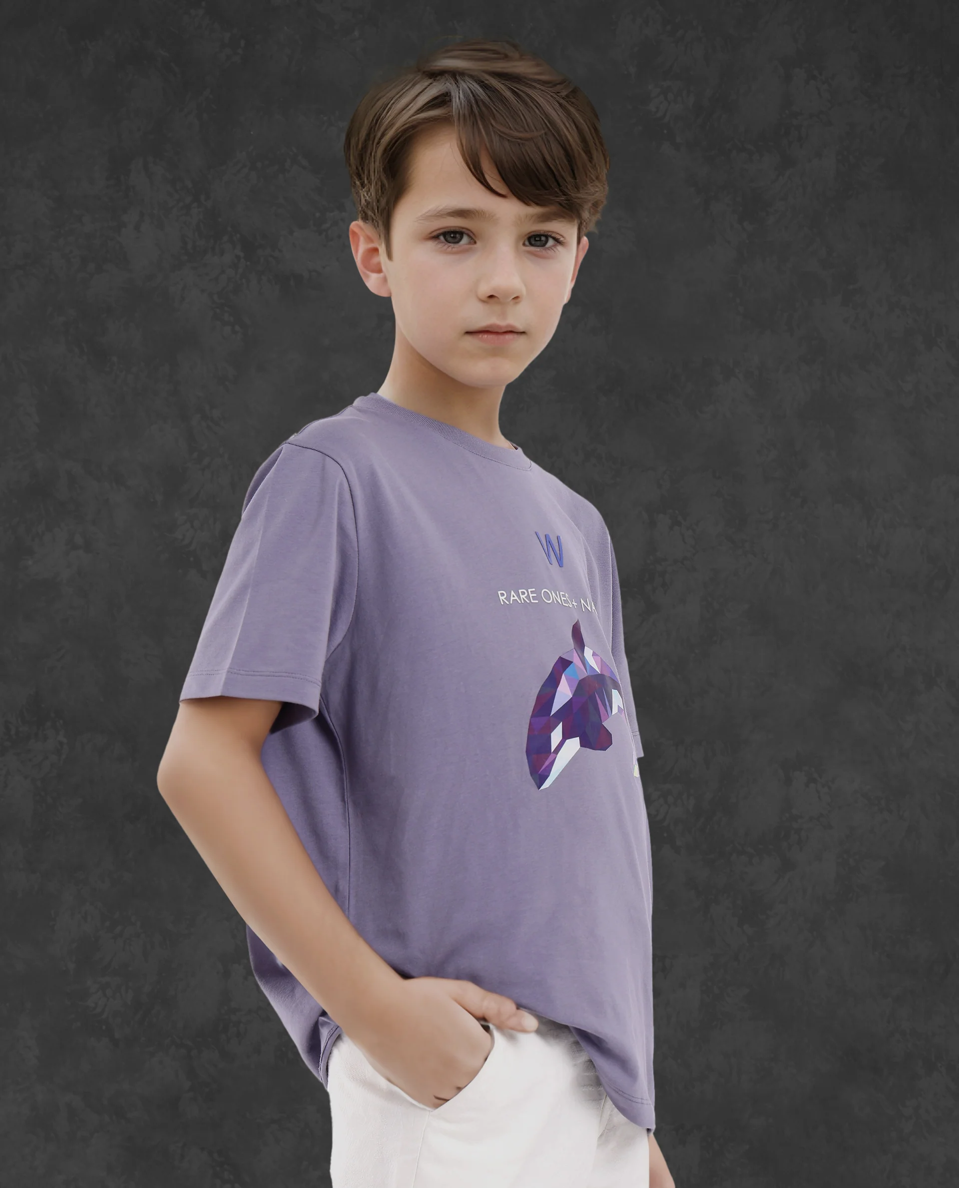 Rare Ones Kids Micah Purple Cotton Blend Fabric Half Sleeves Crew Neck Animal Graphic Print T-Shirt - Image 7