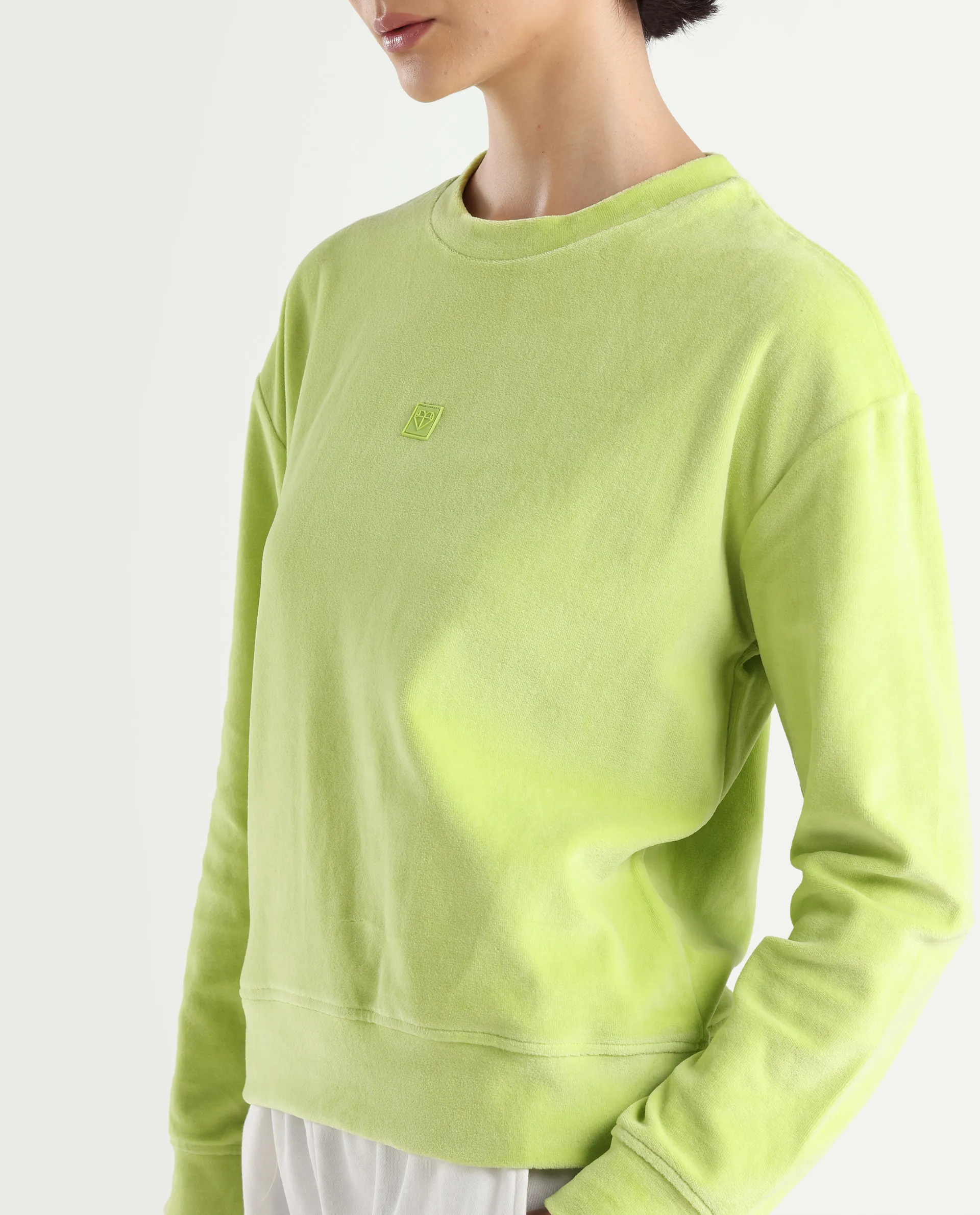 Rareism Women's Miccoli Light Green Cotton Blend Crew Neck Graphic Print Cuffed Sleeve Regular Fit Sweatshirt - Image 4