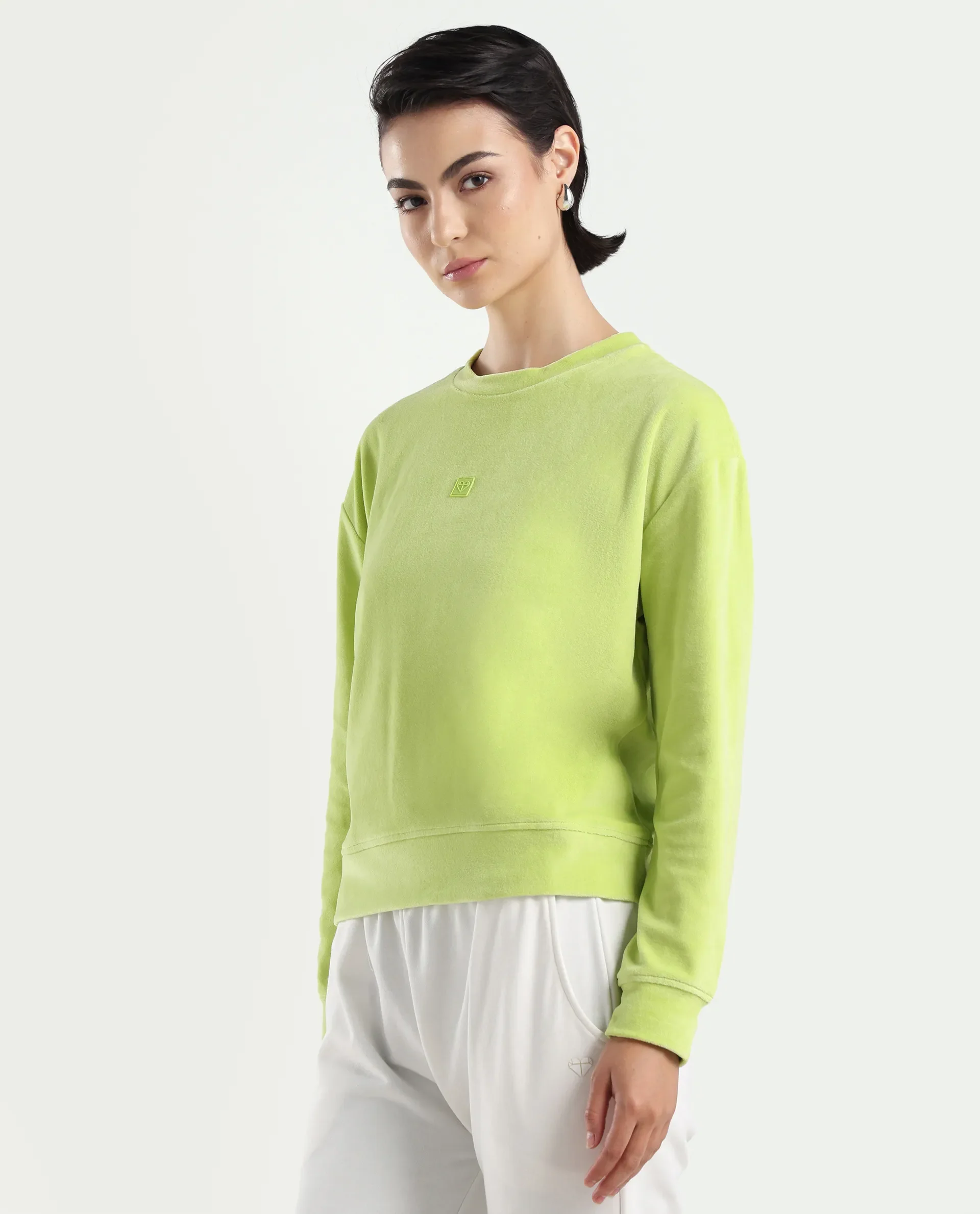 Rareism Women's Miccoli Light Green Cotton Blend Crew Neck Graphic Print Cuffed Sleeve Regular Fit Sweatshirt - Image 5