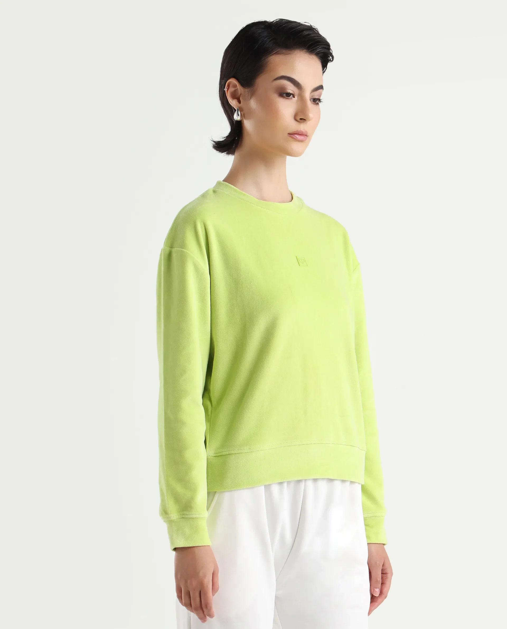 Rareism Women's Miccoli Light Green Cotton Blend Crew Neck Graphic Print Cuffed Sleeve Regular Fit Sweatshirt - Image 6