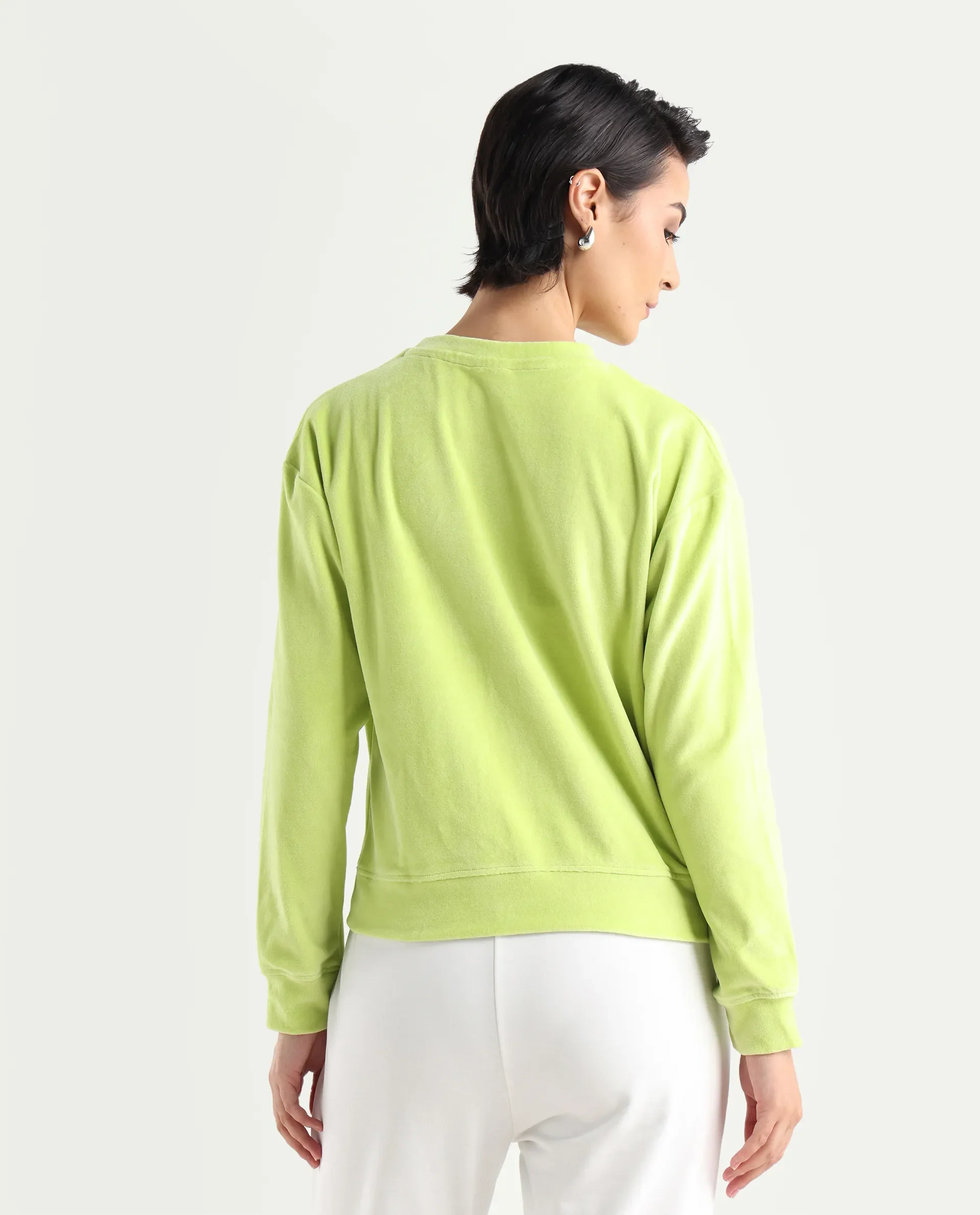 Rareism Women's Miccoli Light Green Cotton Blend Crew Neck Graphic Print Cuffed Sleeve Regular Fit Sweatshirt - Image 7