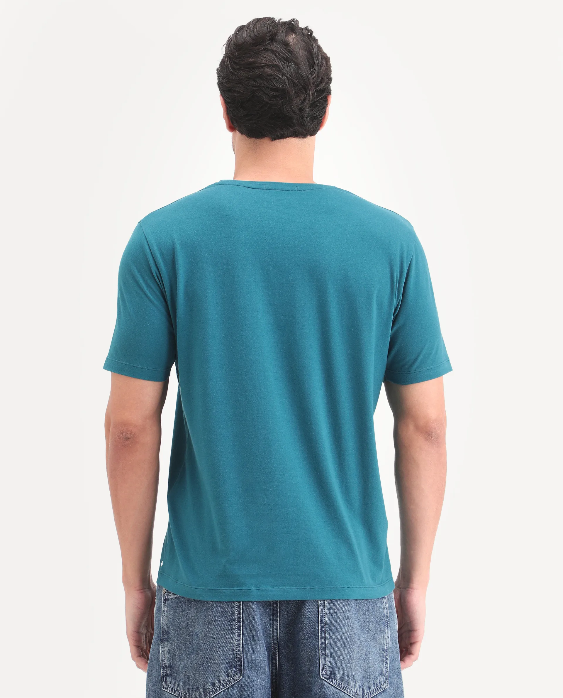 Rare Rabbit Men's Mich Flouroscent Blue Cotton Blend Fabric Half Sleeve Crew Neck Regular Fit Graphic Print T-Shirt - Image 7