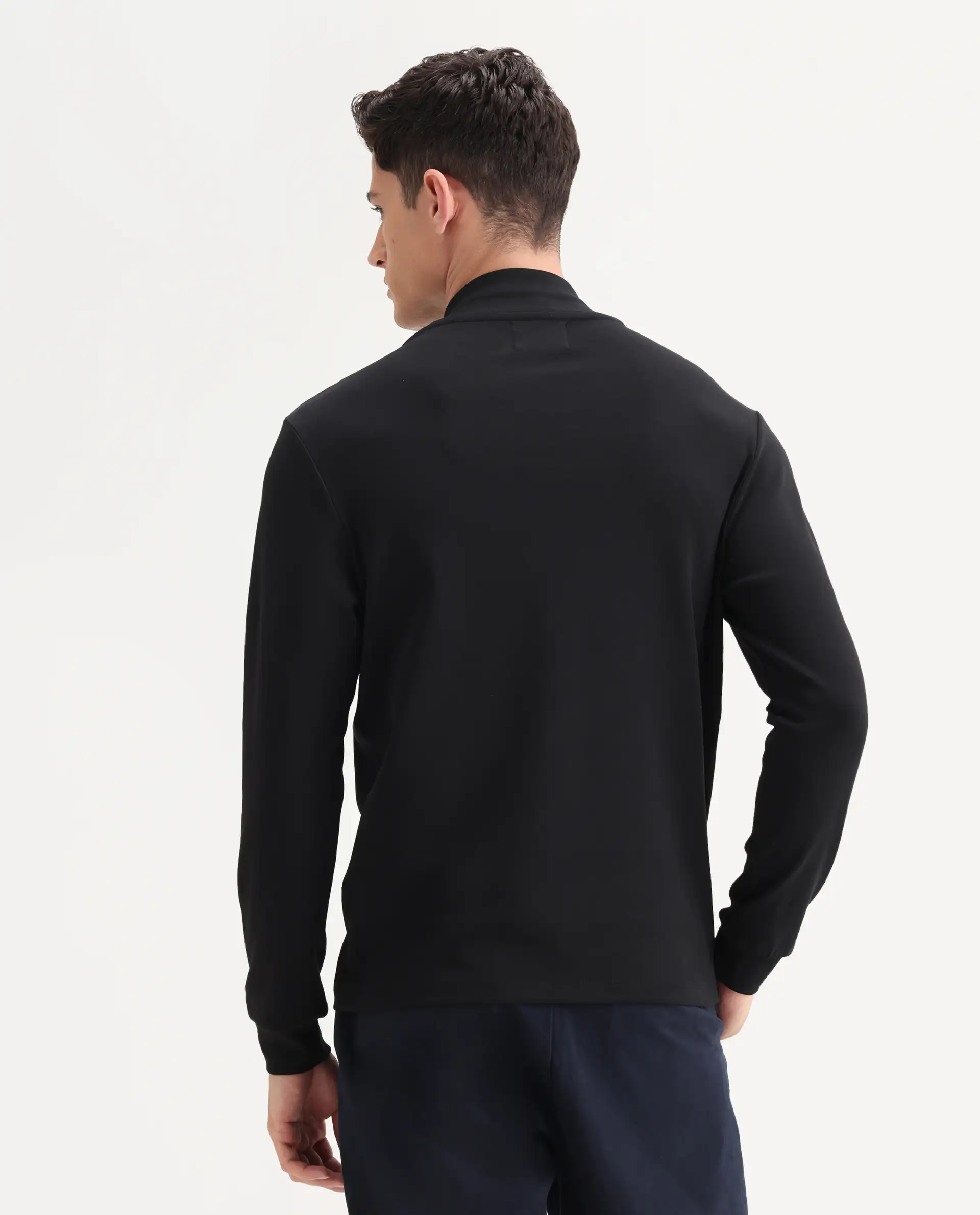 Rare Rabbit Men's Mick Black Cotton Blend Plain Regular Fit Full Sleeve Crew Neck T-Shirt - Image 8