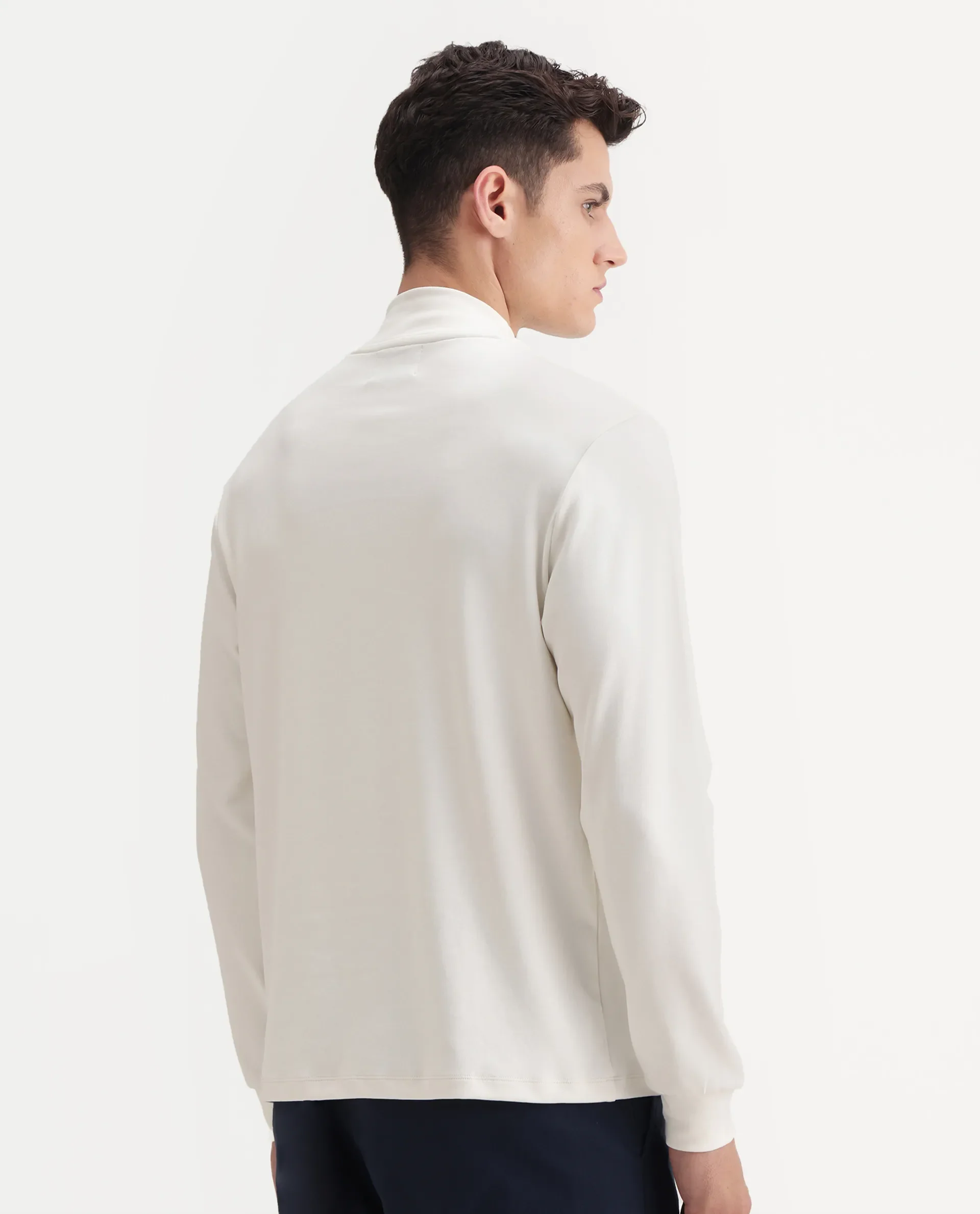 Rare Rabbit Men's Mick Off White Cotton Blend Plain Regular Fit Full Sleeve High Neck T-Shirt - Image 7