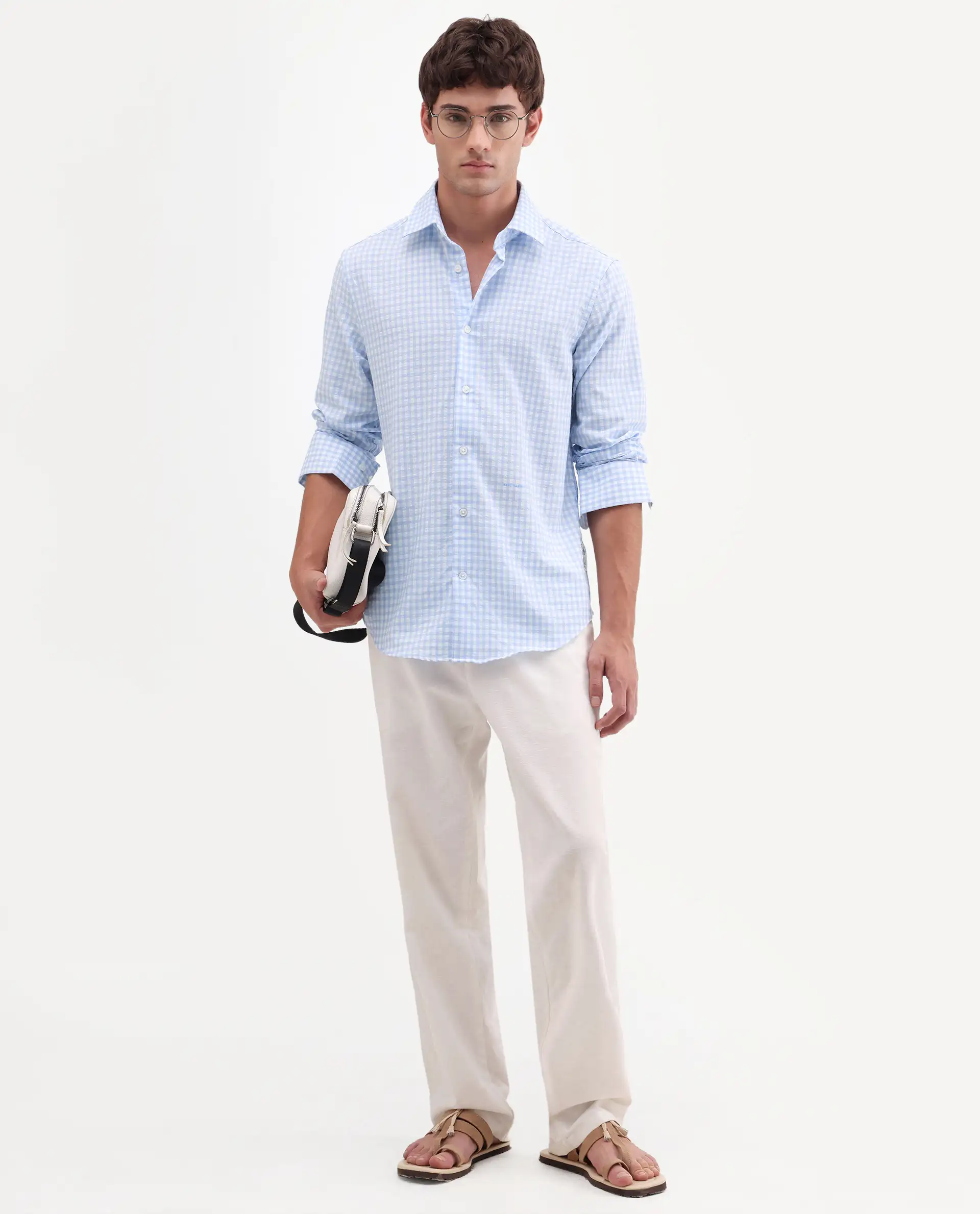 Rare Rabbit Men's Micko White Polyester Blend Fabric Full Sleeve Collared Regular Fit Checked Shirt - Image 2