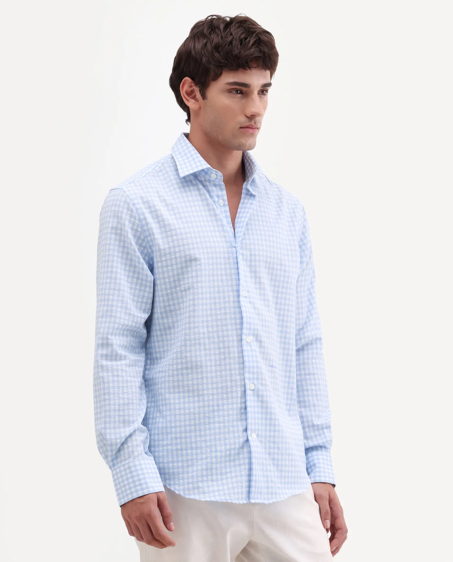 Rare Rabbit Men's Micko White Polyester Blend Fabric Full Sleeve Collared Regular Fit Checked Shirt - Image 4