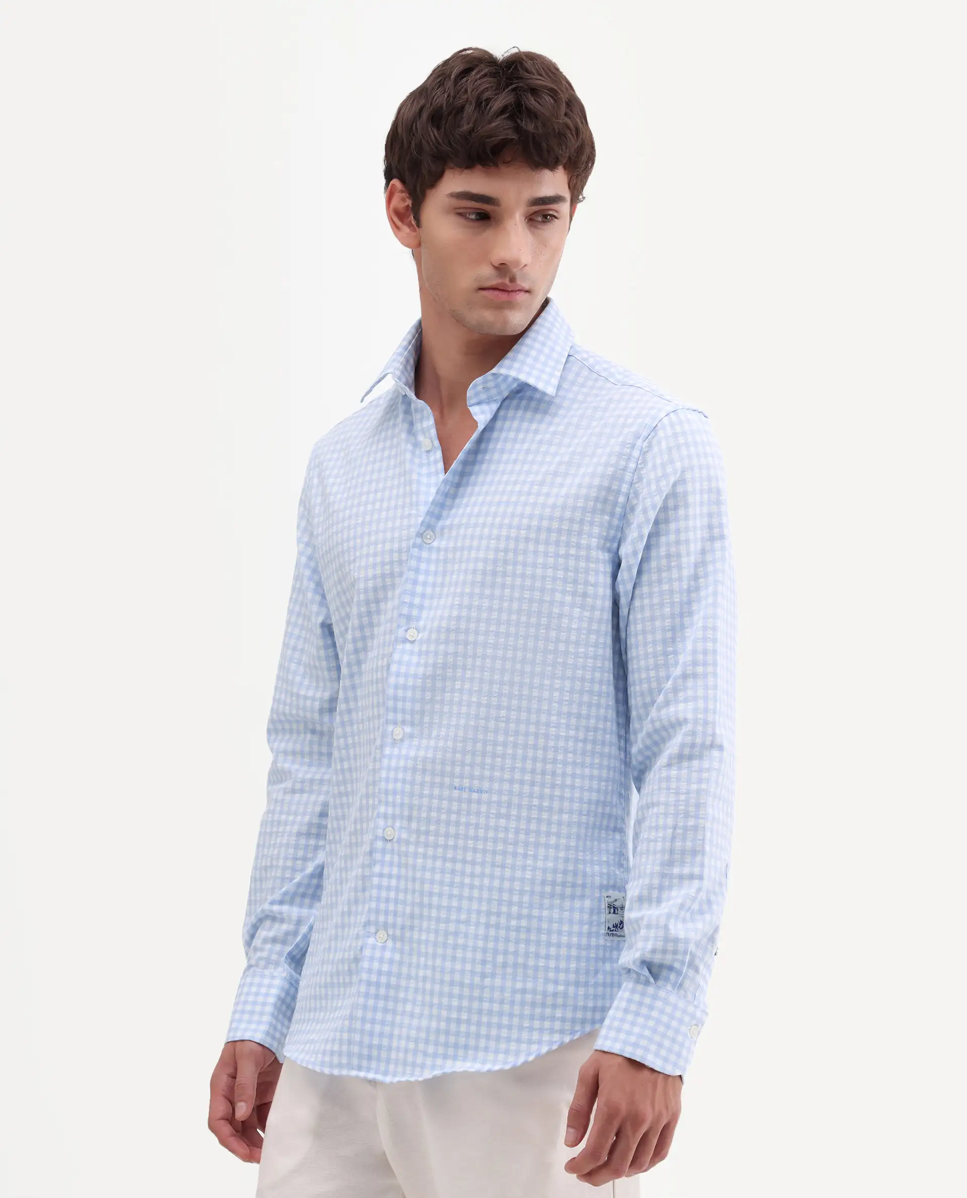Rare Rabbit Men's Micko White Polyester Blend Fabric Full Sleeve Collared Regular Fit Checked Shirt - Image 5