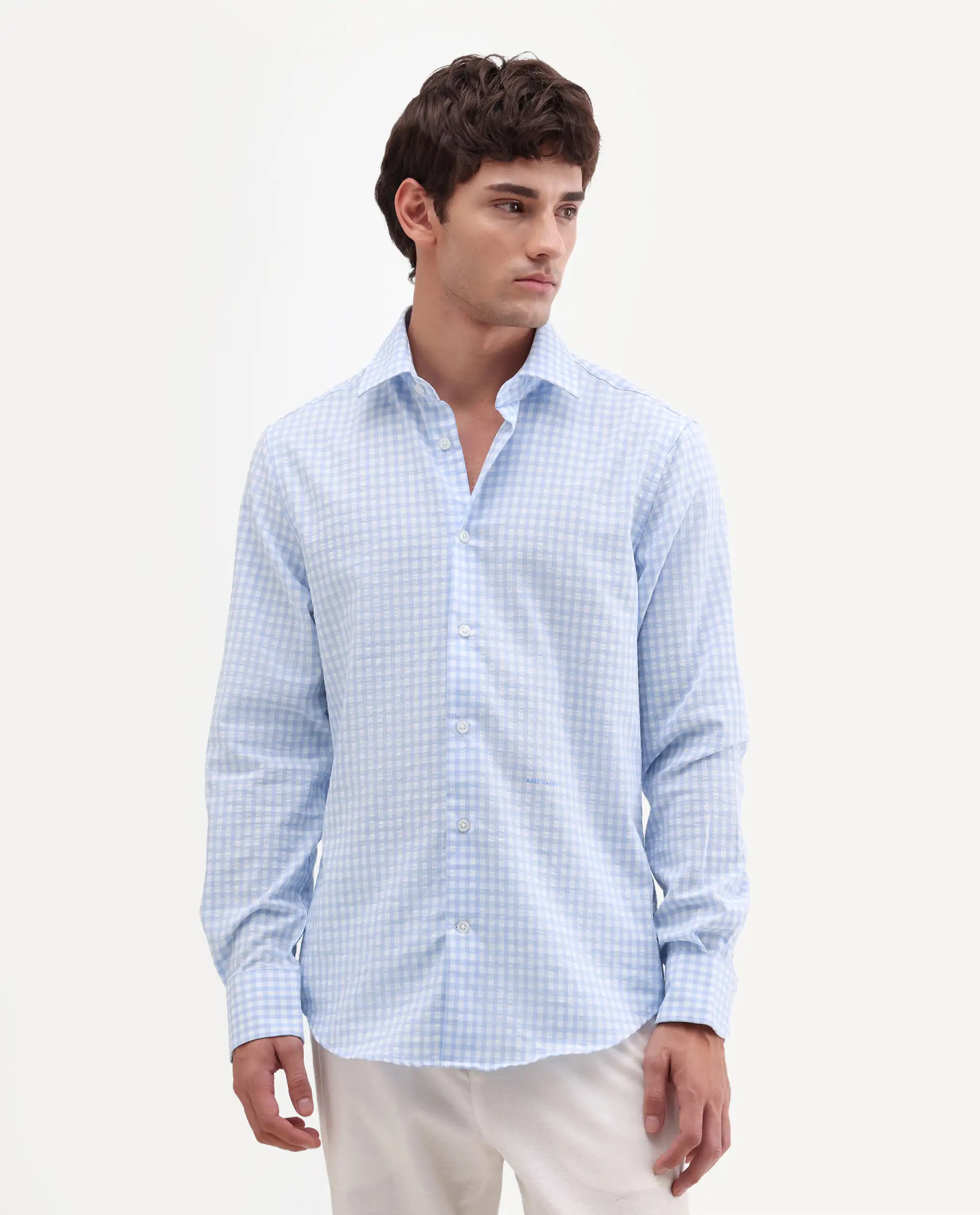 Rare Rabbit Men's Micko White Polyester Blend Fabric Full Sleeve Collared Regular Fit Checked Shirt - Image 6
