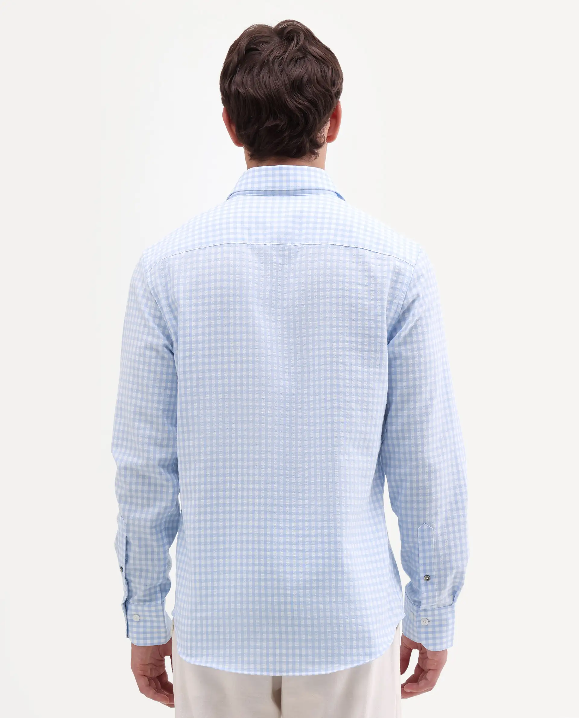 Rare Rabbit Men's Micko White Polyester Blend Fabric Full Sleeve Collared Regular Fit Checked Shirt - Image 7