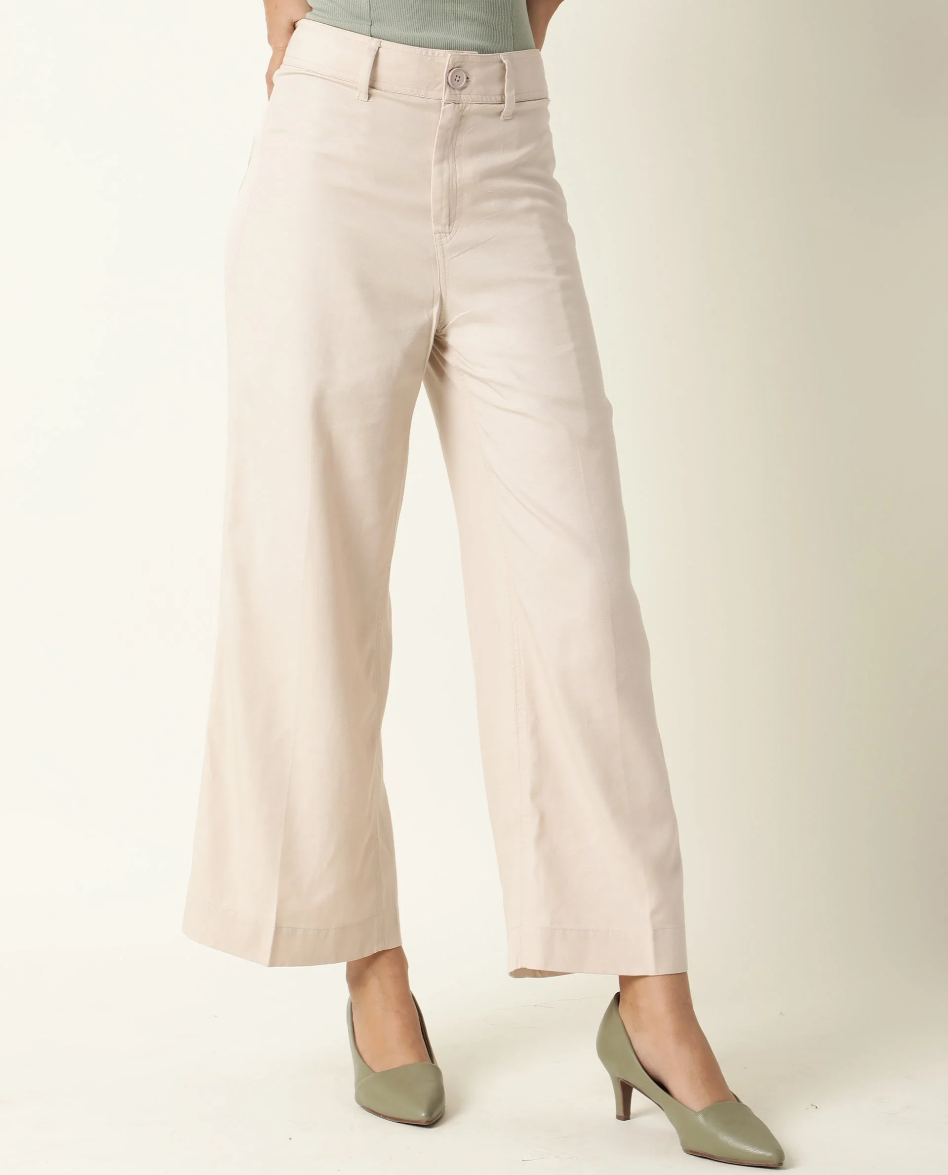 Rareism Women's Micky Beige Cotton Blend Plain Ankle Length Tailored Trouser - Image 2