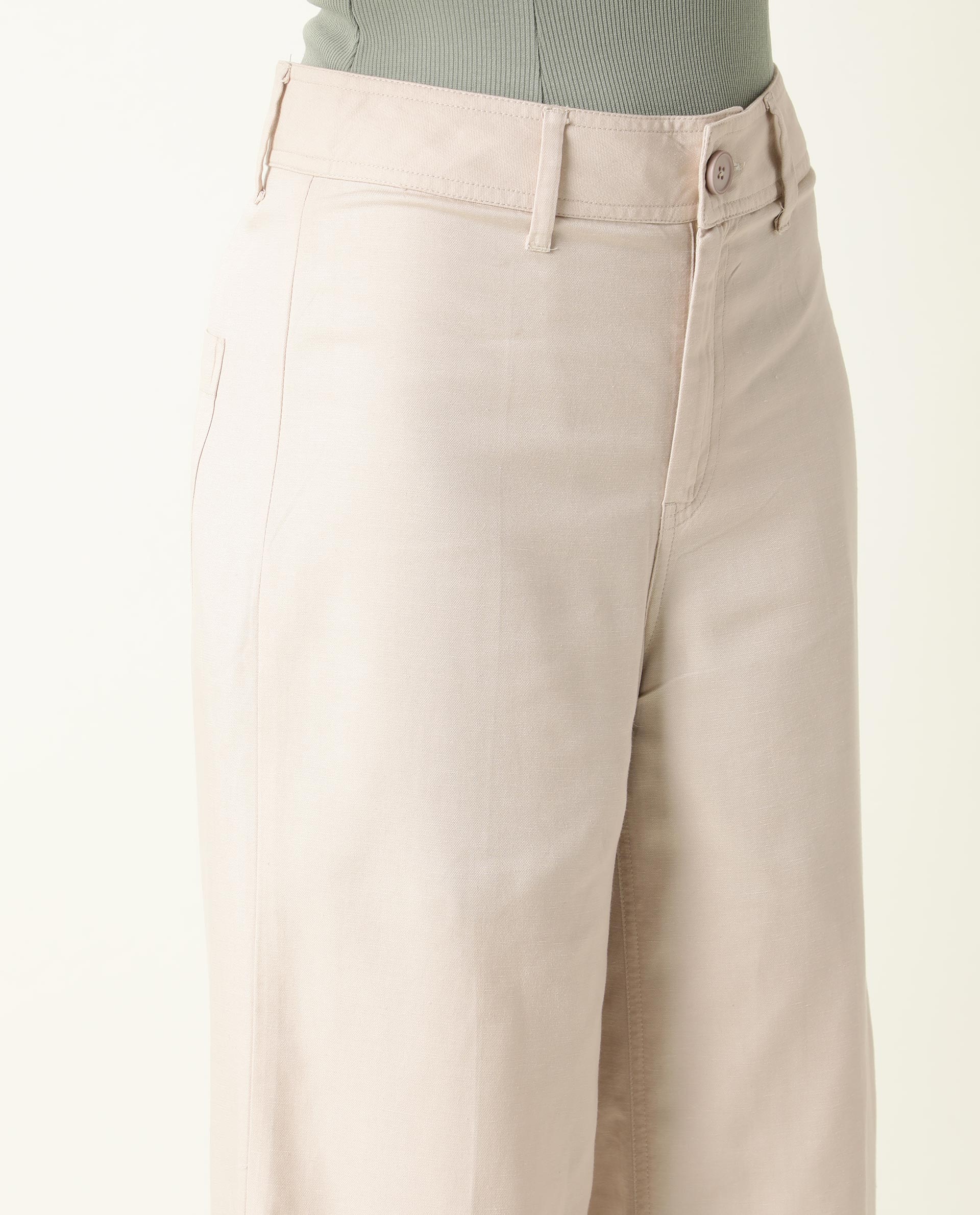 Rareism Women's Micky Beige Cotton Blend Plain Ankle Length Tailored Trouser - Image 3