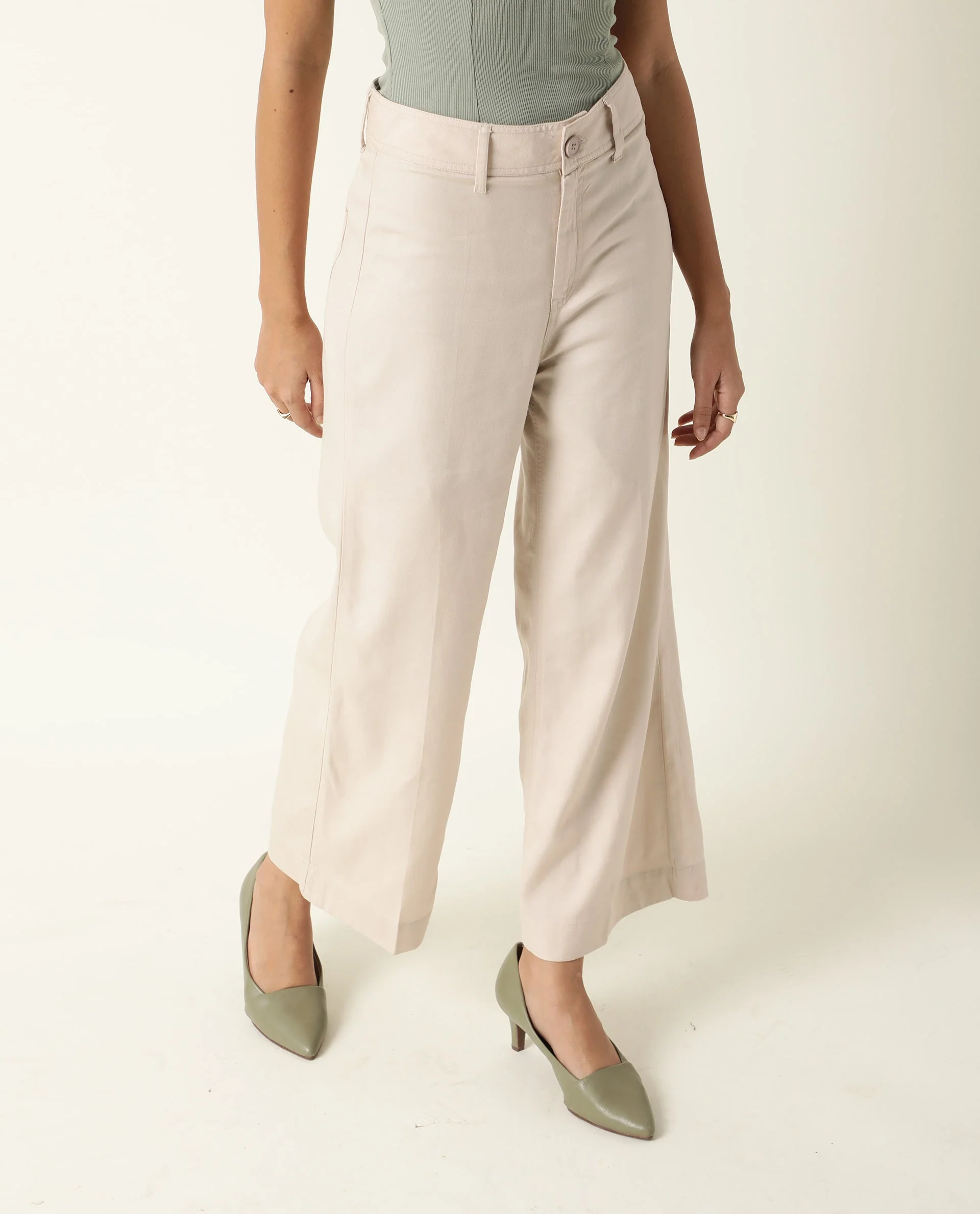 Rareism Women's Micky Beige Cotton Blend Plain Ankle Length Tailored Trouser - Image 4