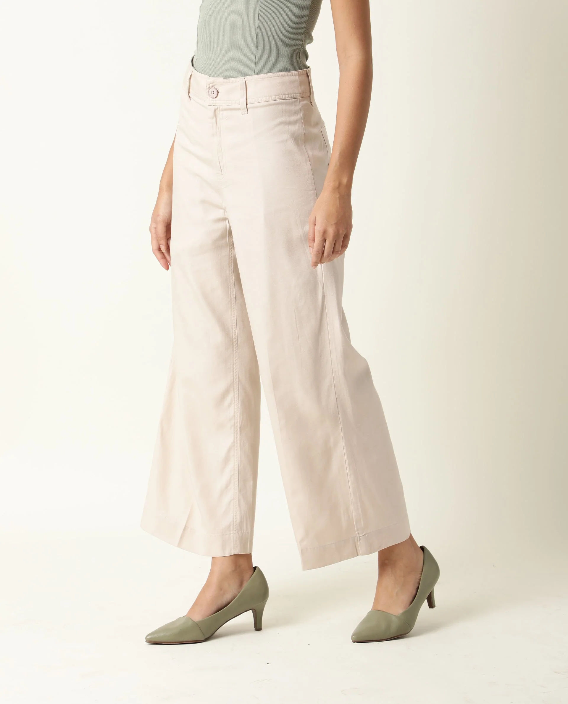 Rareism Women's Micky Beige Cotton Blend Plain Ankle Length Tailored Trouser - Image 5