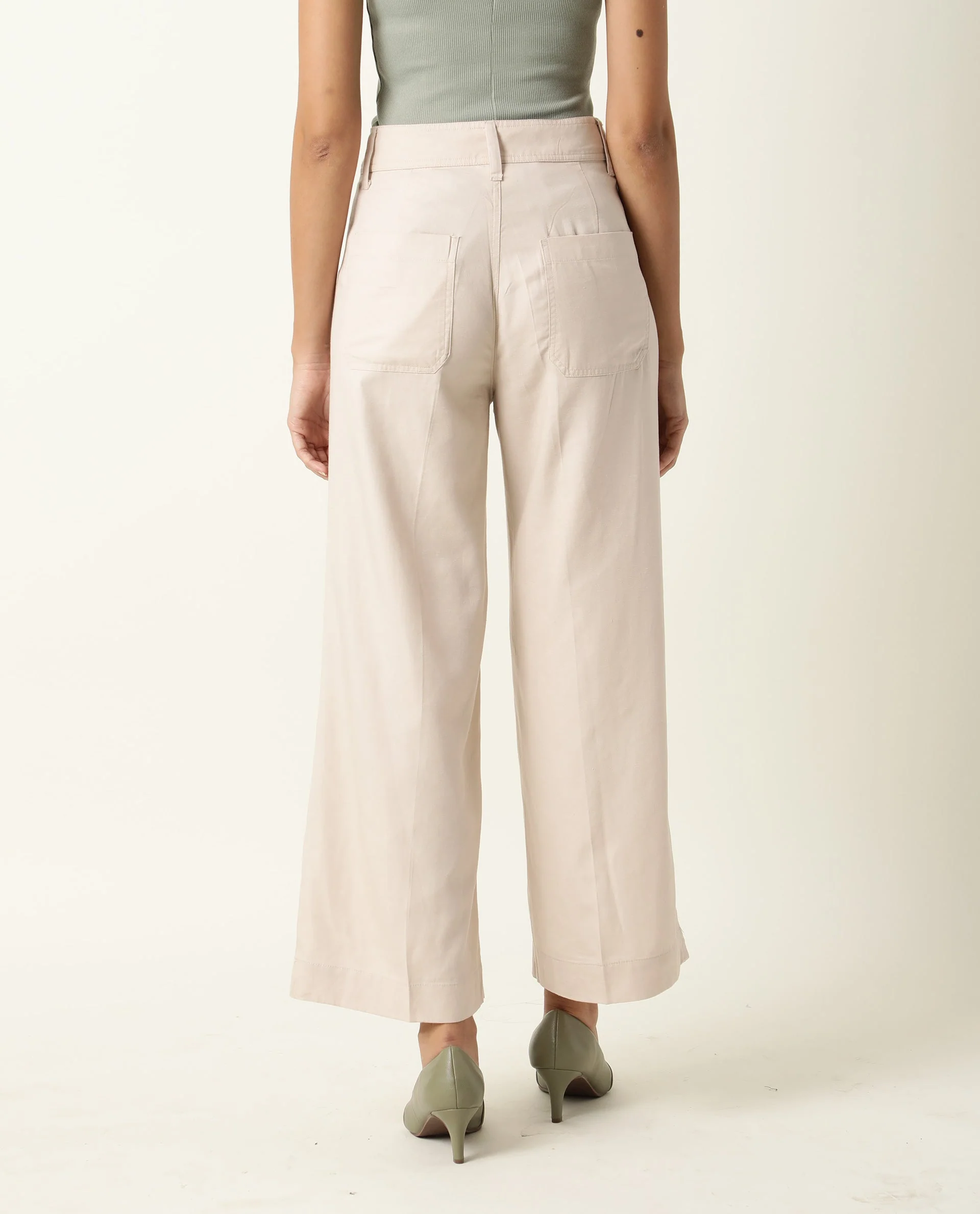 Rareism Women's Micky Beige Cotton Blend Plain Ankle Length Tailored Trouser - Image 6