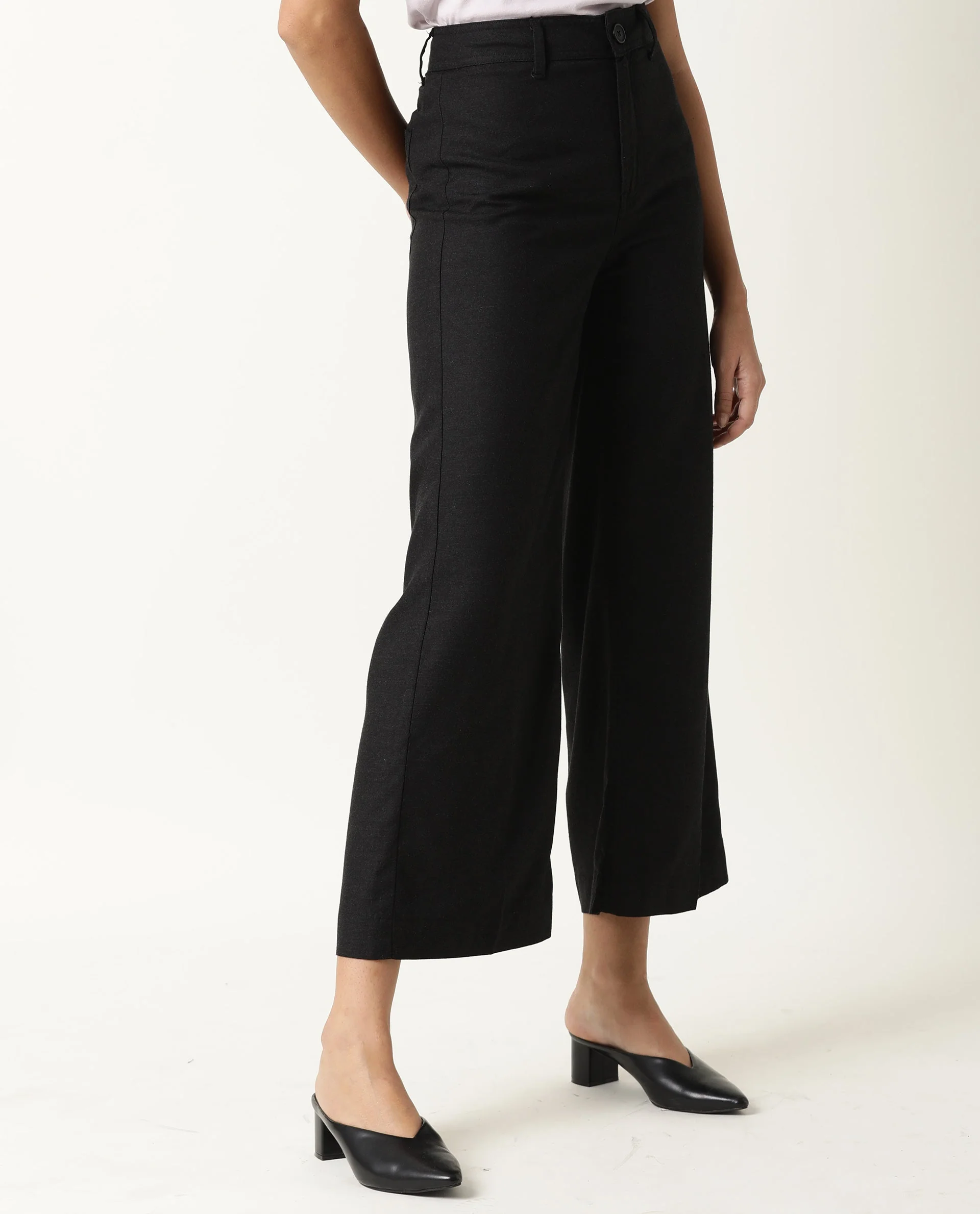 Rareism Women's Micky Black Cotton Blend Plain Ankle Length Tailored Trouser - Image 2