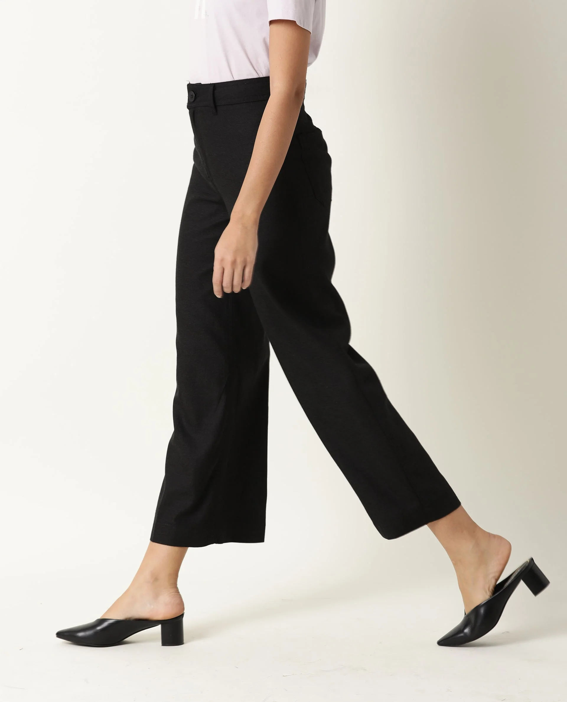 Rareism Women's Micky Black Cotton Blend Plain Ankle Length Tailored Trouser - Image 5