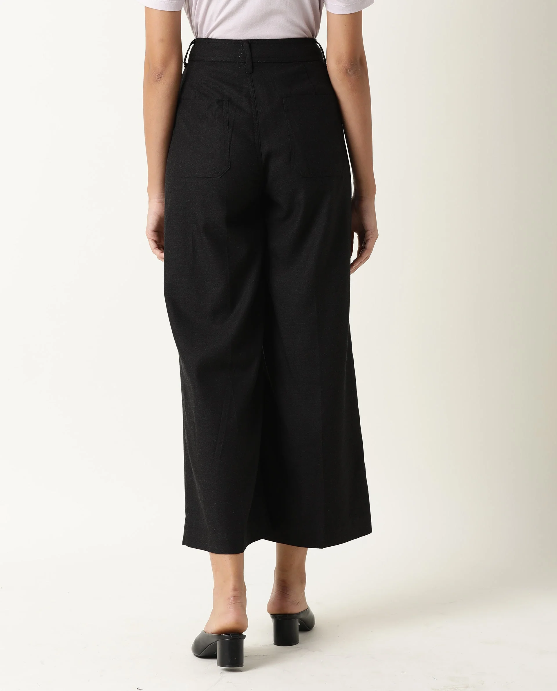Rareism Women's Micky Black Cotton Blend Plain Ankle Length Tailored Trouser - Image 6