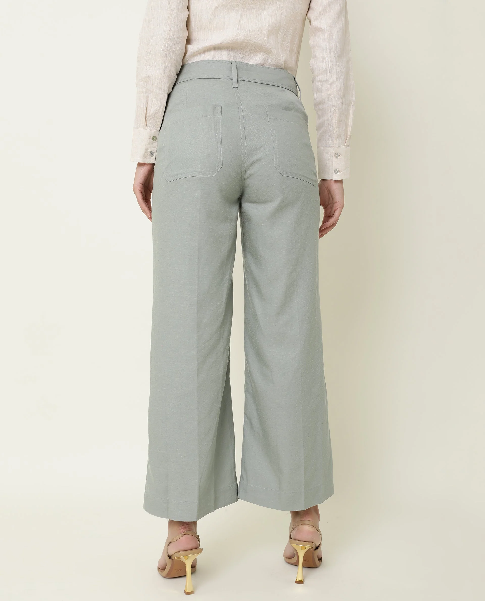 Rareism Women's Micky Green Cotton Blend Plain Ankle Length Tailored Trouser - Image 8
