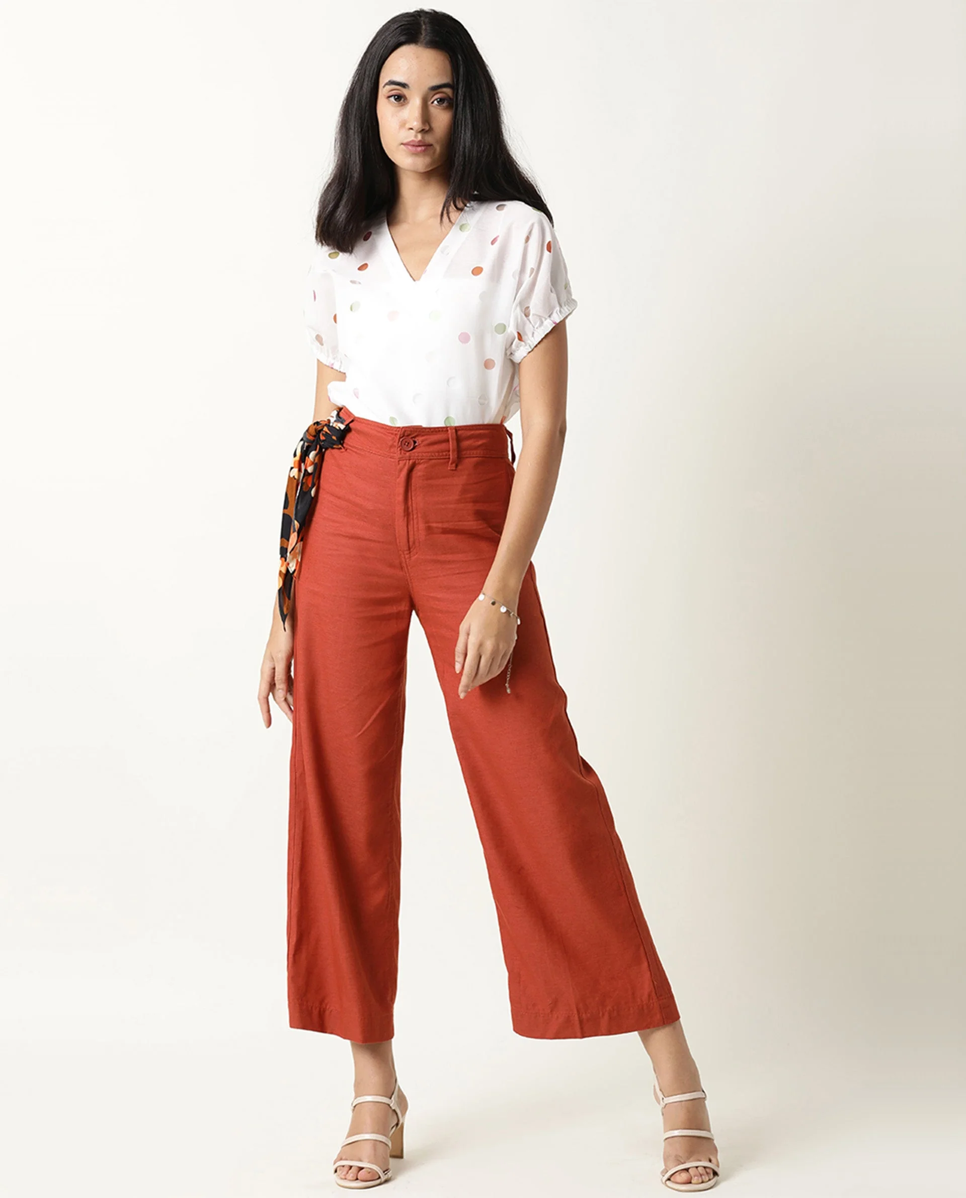 Rareism Women's Micky Mustard Cotton Blend Plain Ankle Length Tailored Trouser