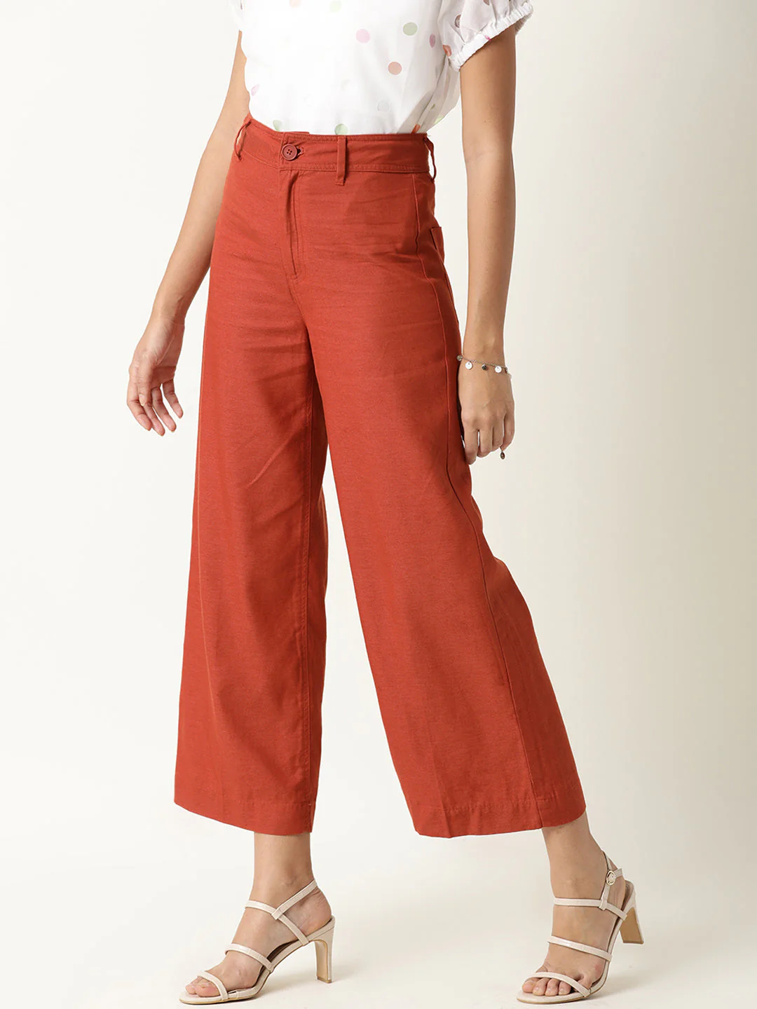 Rareism Women's Micky Mustard Cotton Blend Plain Ankle Length Tailored Trouser - Image 3