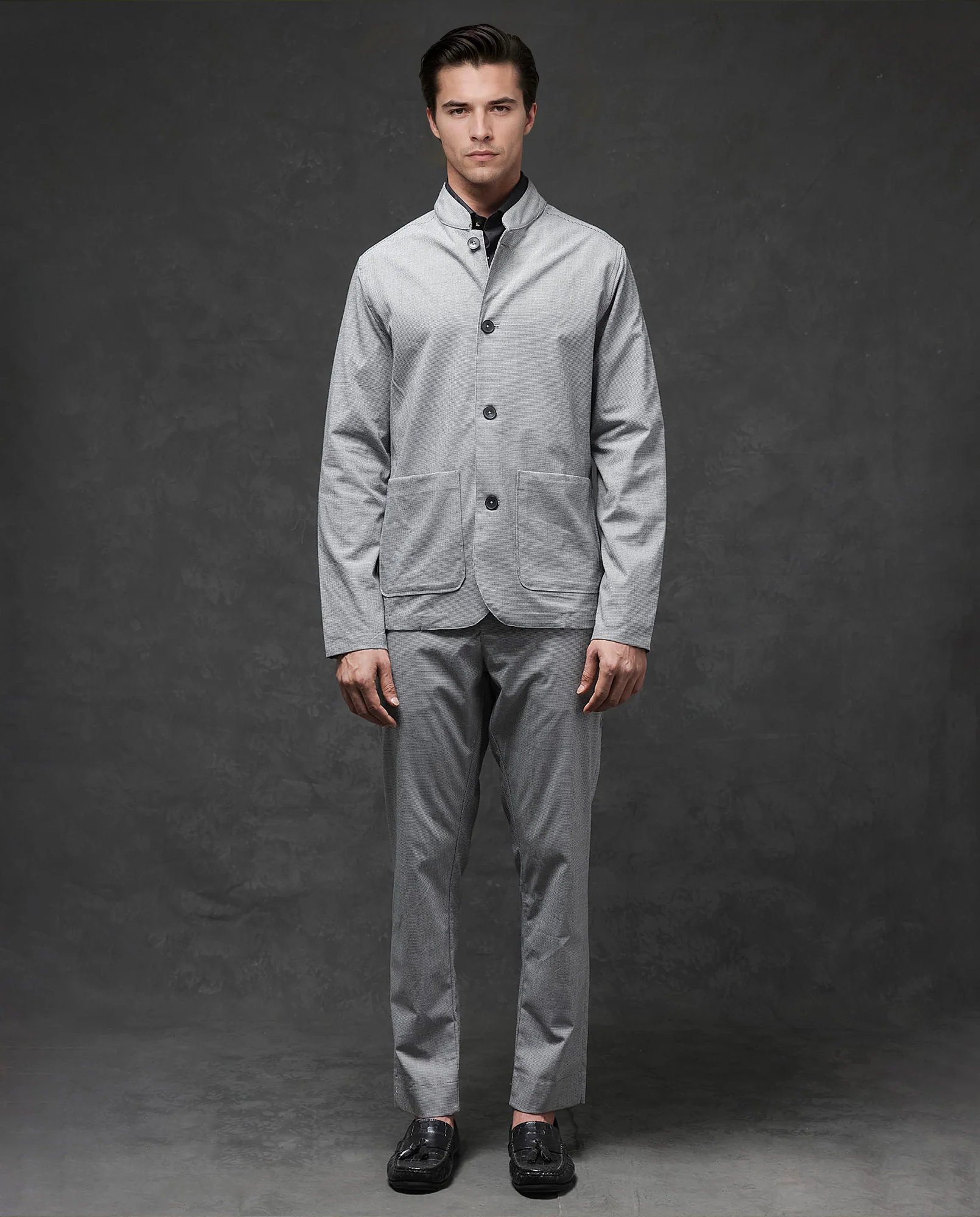 Rare Rabbit Men's Mico Black Polyester Blend Checked Print Relaxed Fit Full Sleeve Mandarin Collar Jacket - Image 2