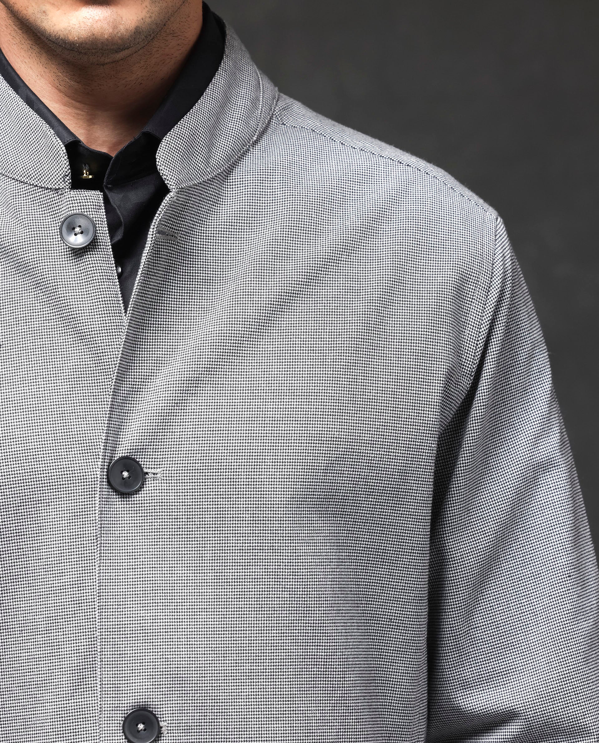 Rare Rabbit Men's Mico Black Polyester Blend Checked Print Relaxed Fit Full Sleeve Mandarin Collar Jacket - Image 4