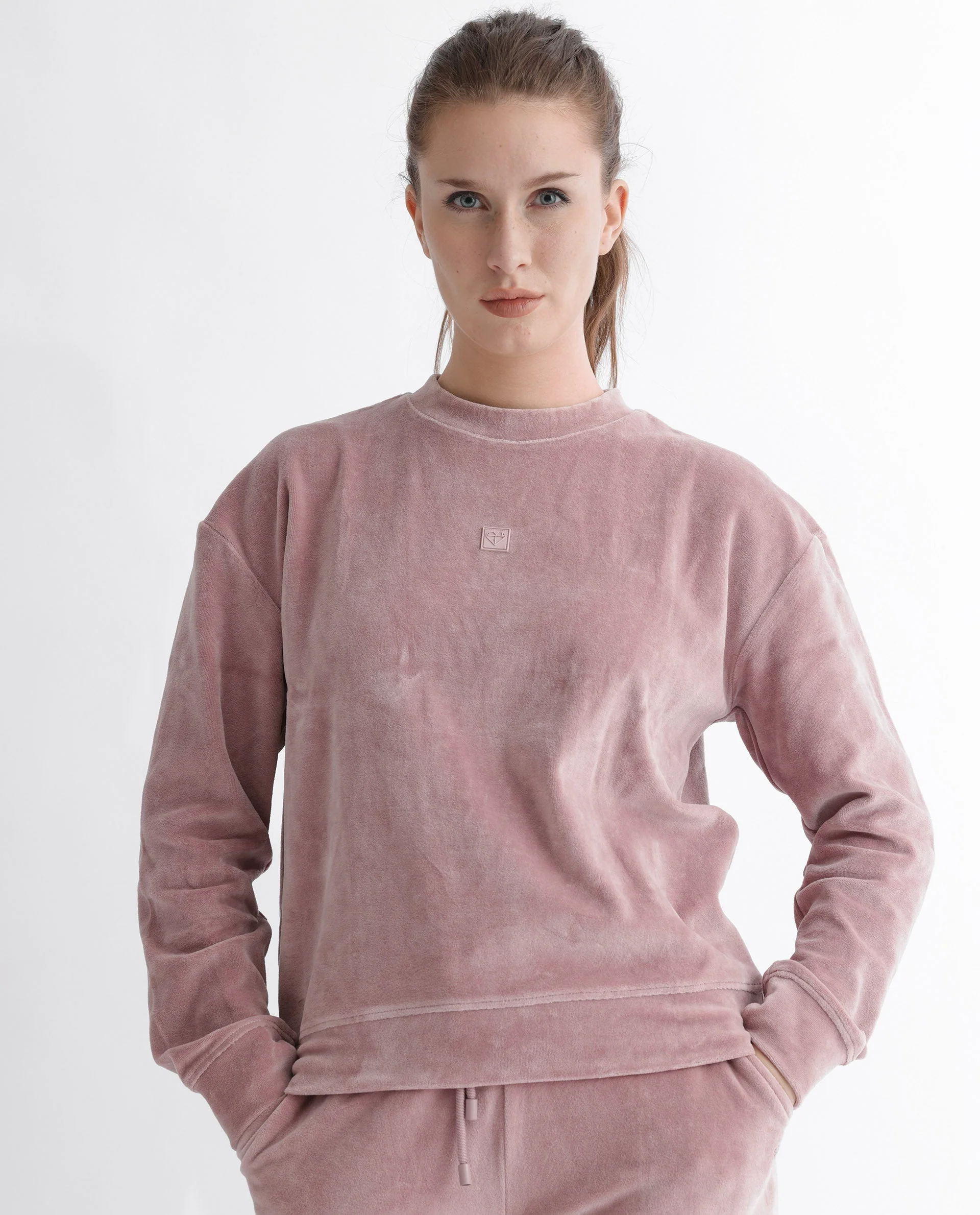 Rareism Women's Micolo Dusky Pink Cotton Blend Crew Neck Graphic Print Cuffed Sleeve Regular Fit Sweatshirt