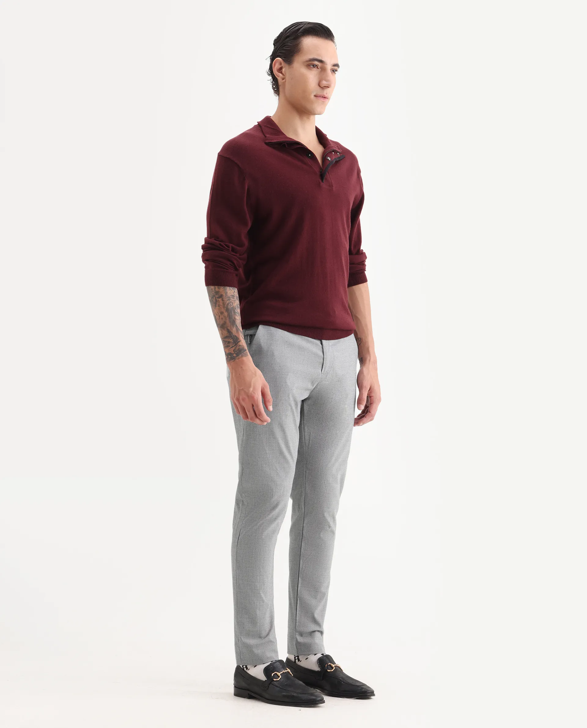 Rare Rabbit Men's Micra-1 Grey Cotton Blend Checked Print Regular Fit Trouser - Image 5