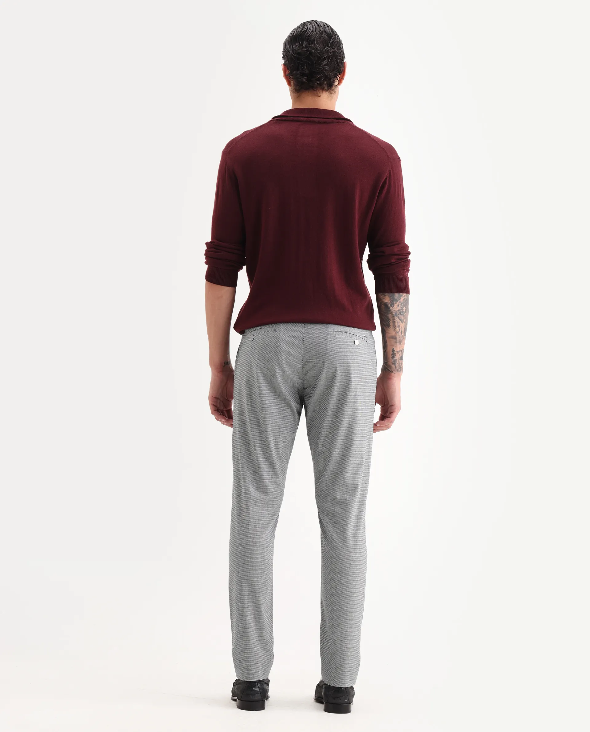Rare Rabbit Men's Micra-1 Grey Cotton Blend Checked Print Regular Fit Trouser - Image 7