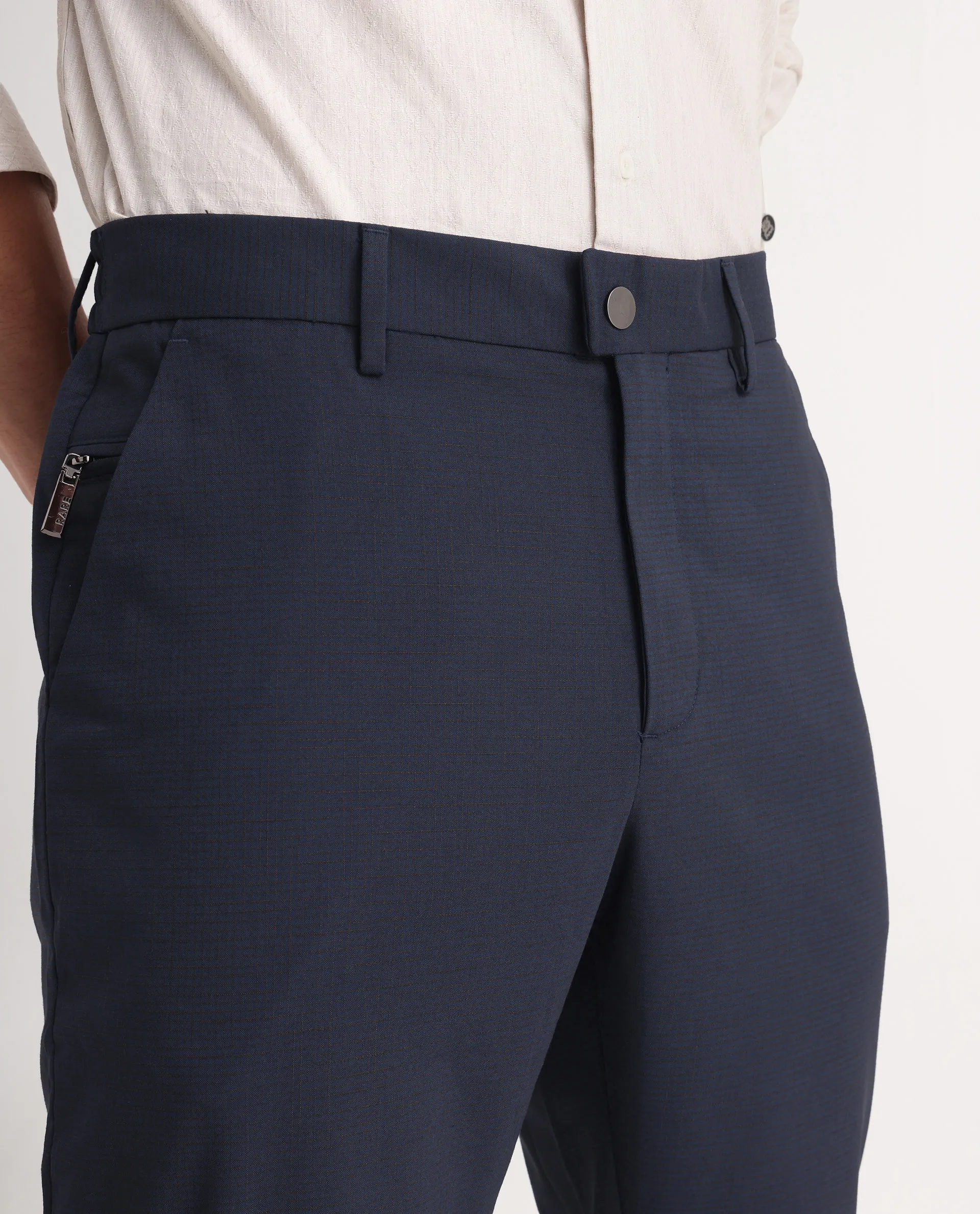 Rare Rabbit Men's Micras Navy Polyester Blend Checked Print Regular Fit Trouser - Image 3