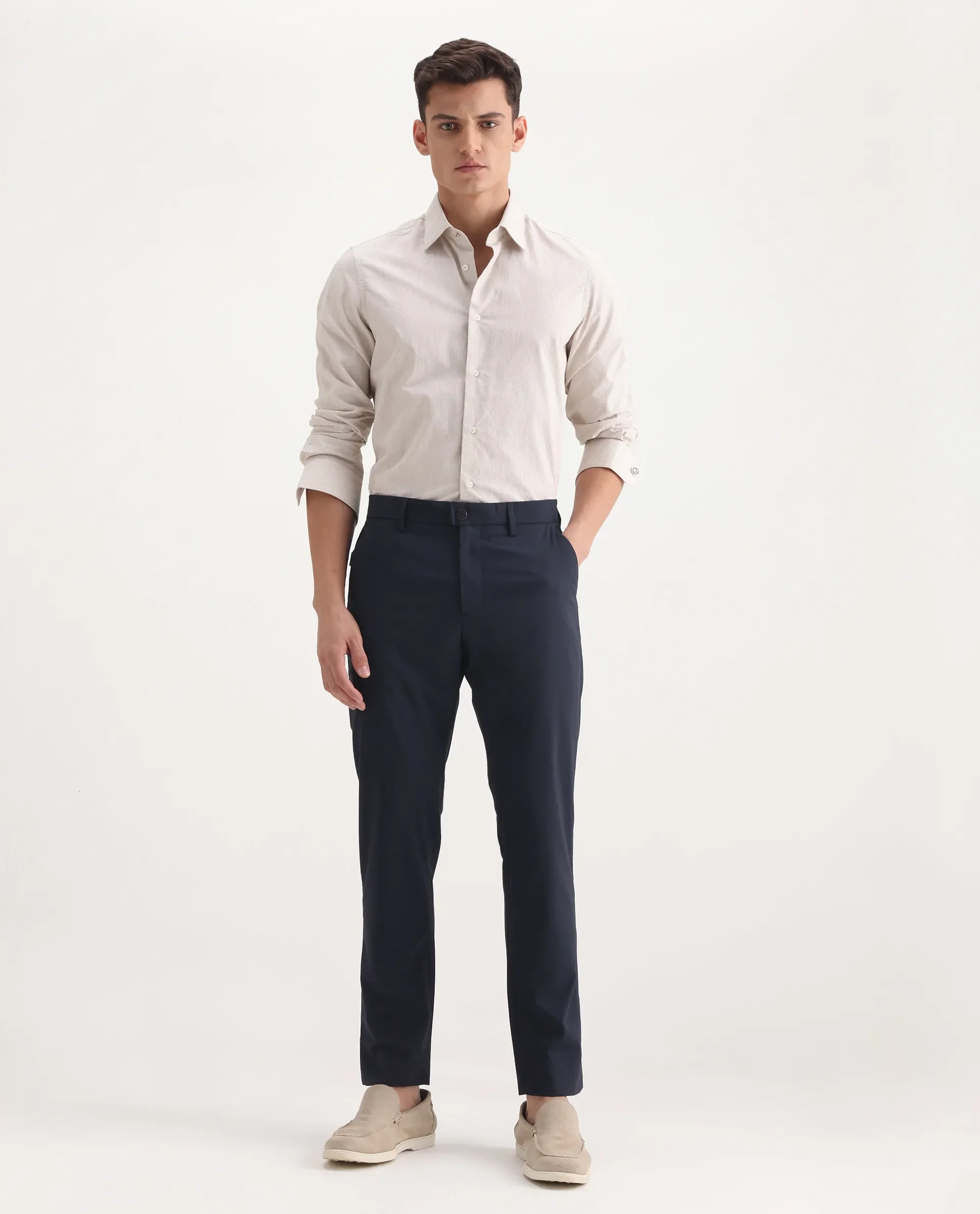 Rare Rabbit Men's Micras Navy Polyester Blend Checked Print Regular Fit Trouser - Image 4