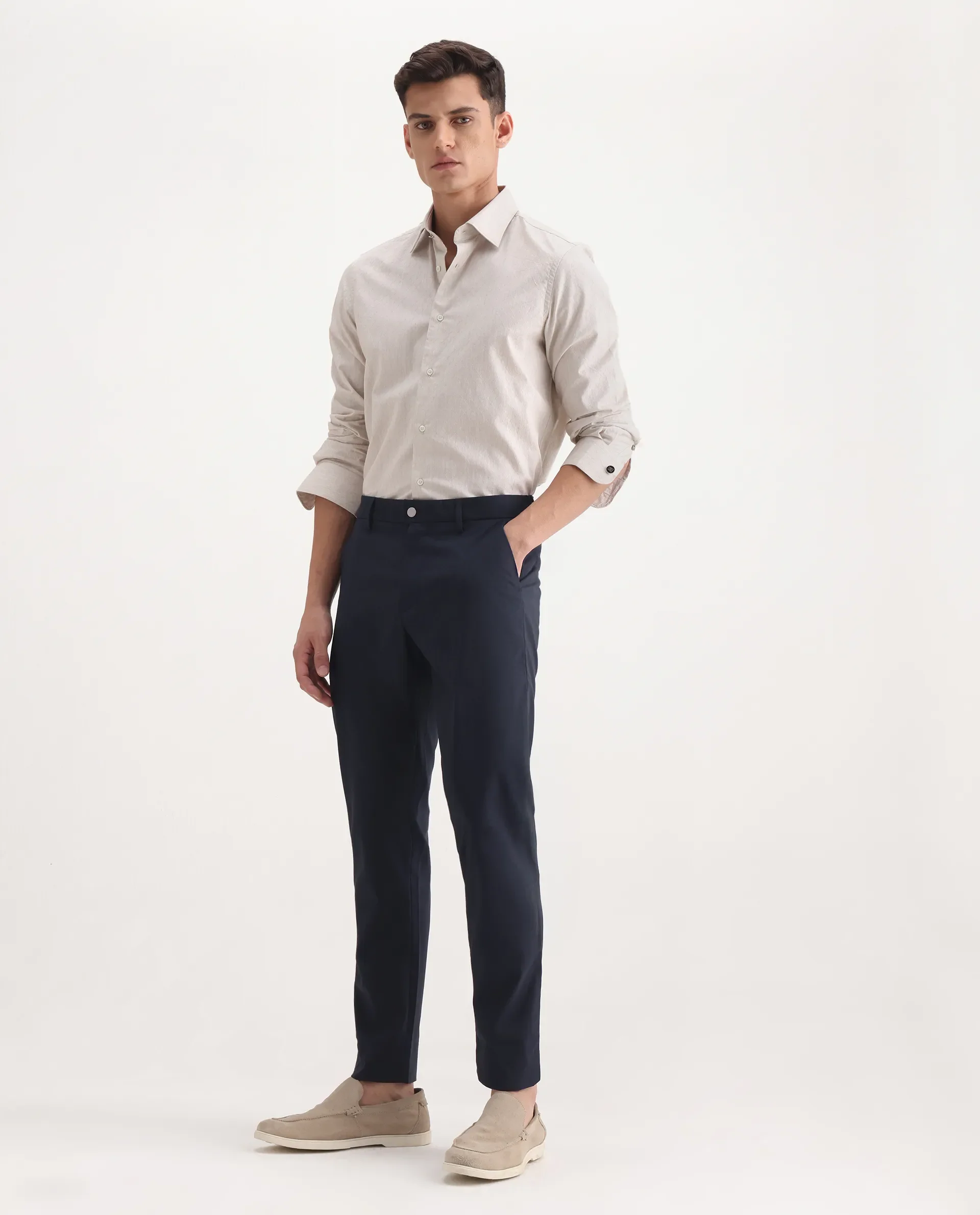 Rare Rabbit Men's Micras Navy Polyester Blend Checked Print Regular Fit Trouser - Image 5