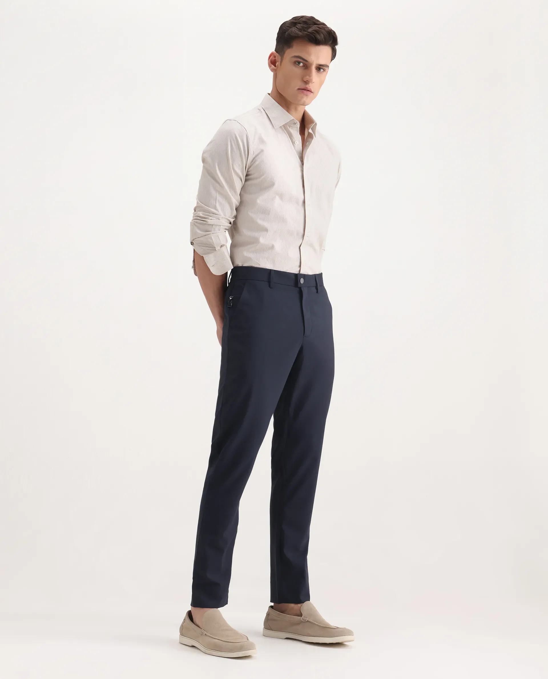 Rare Rabbit Men's Micras Navy Polyester Blend Checked Print Regular Fit Trouser - Image 6