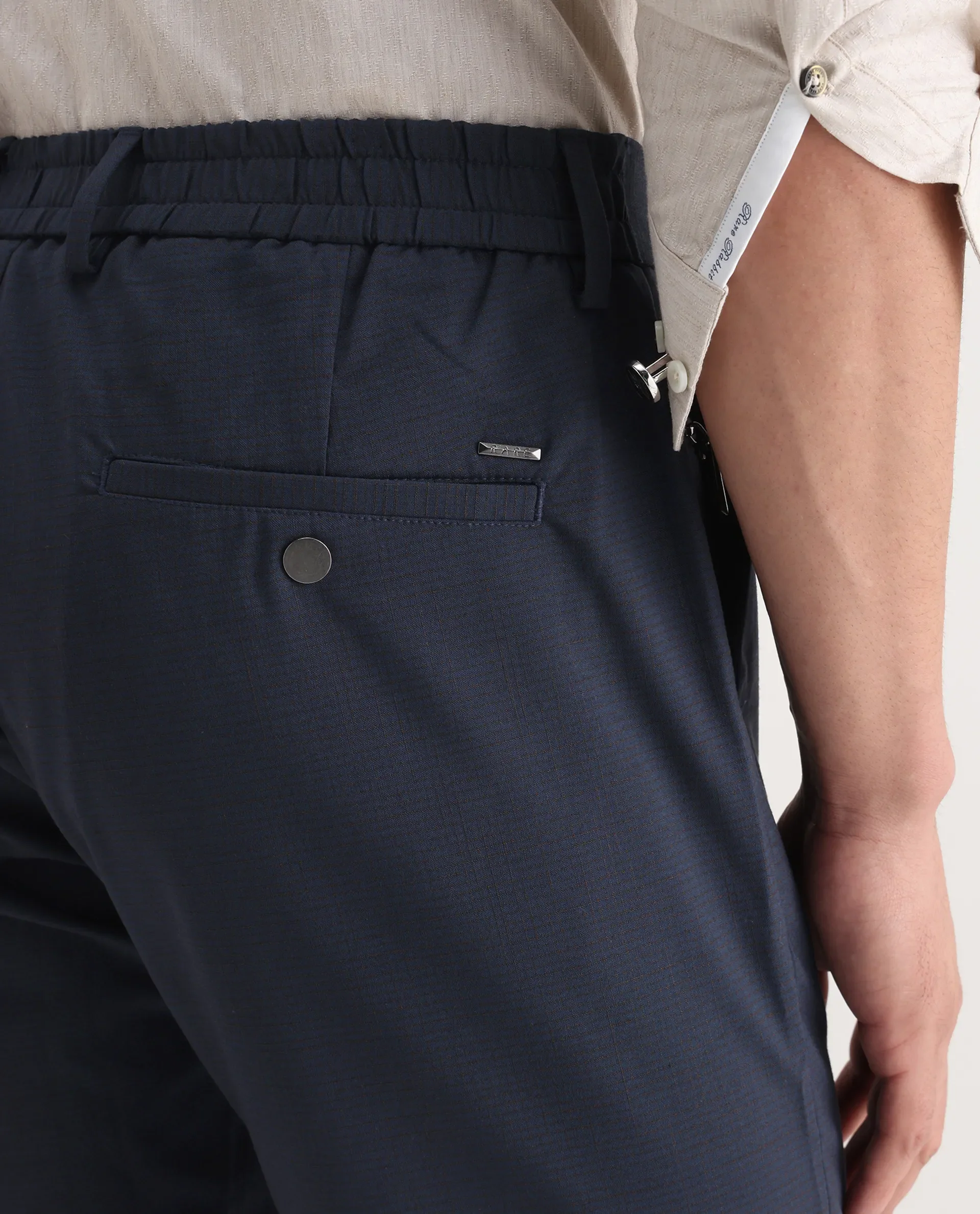 Rare Rabbit Men's Micras Navy Polyester Blend Checked Print Regular Fit Trouser - Image 7