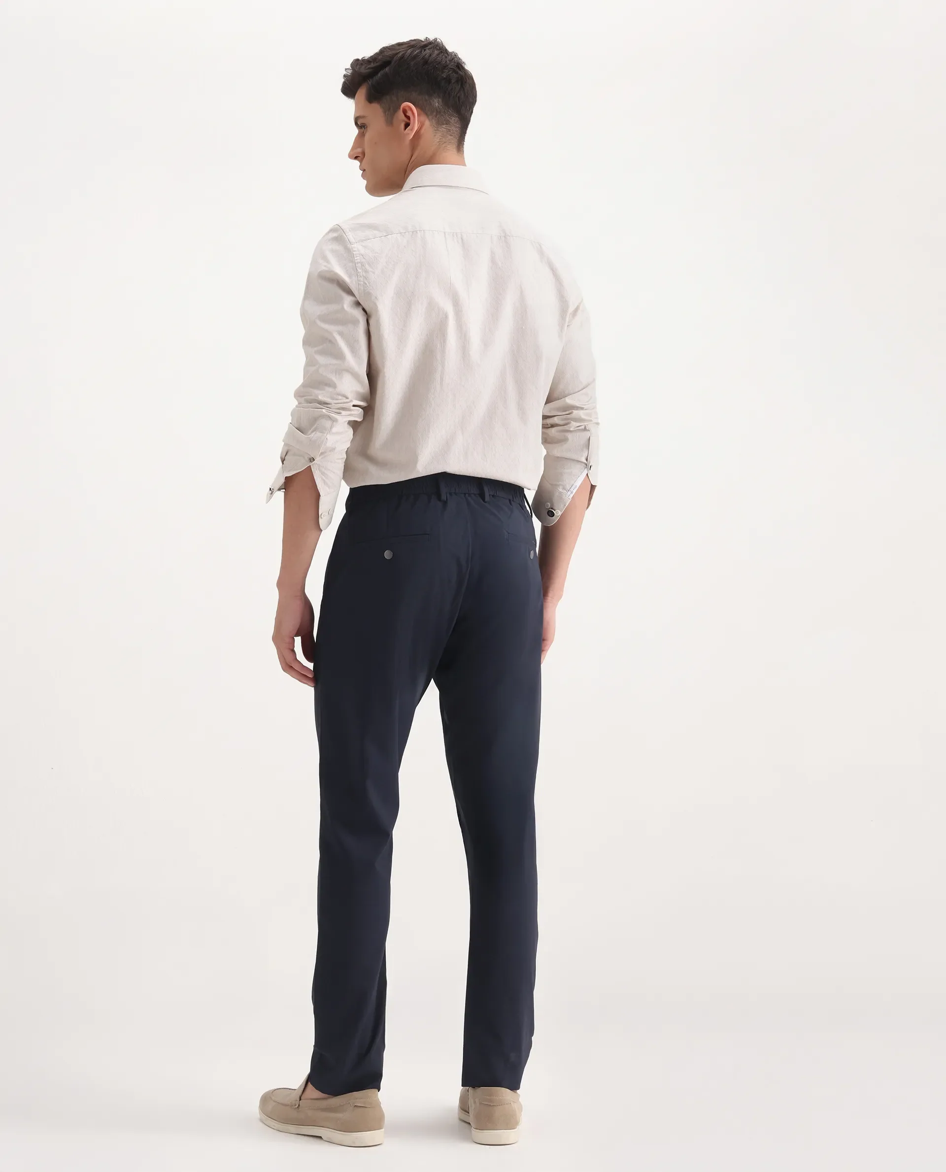 Rare Rabbit Men's Micras Navy Polyester Blend Checked Print Regular Fit Trouser - Image 8