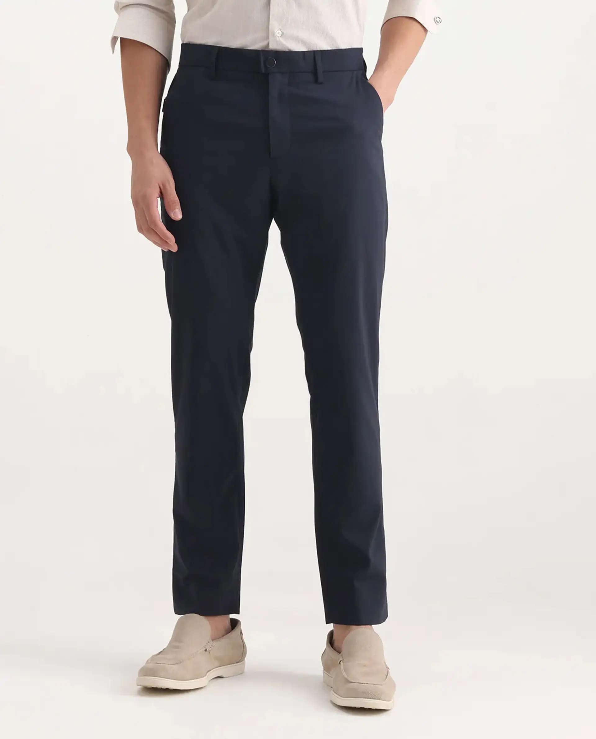 Rare Rabbit Men's Micras Navy Polyester Blend Checked Print Regular Fit Trouser - Image 9