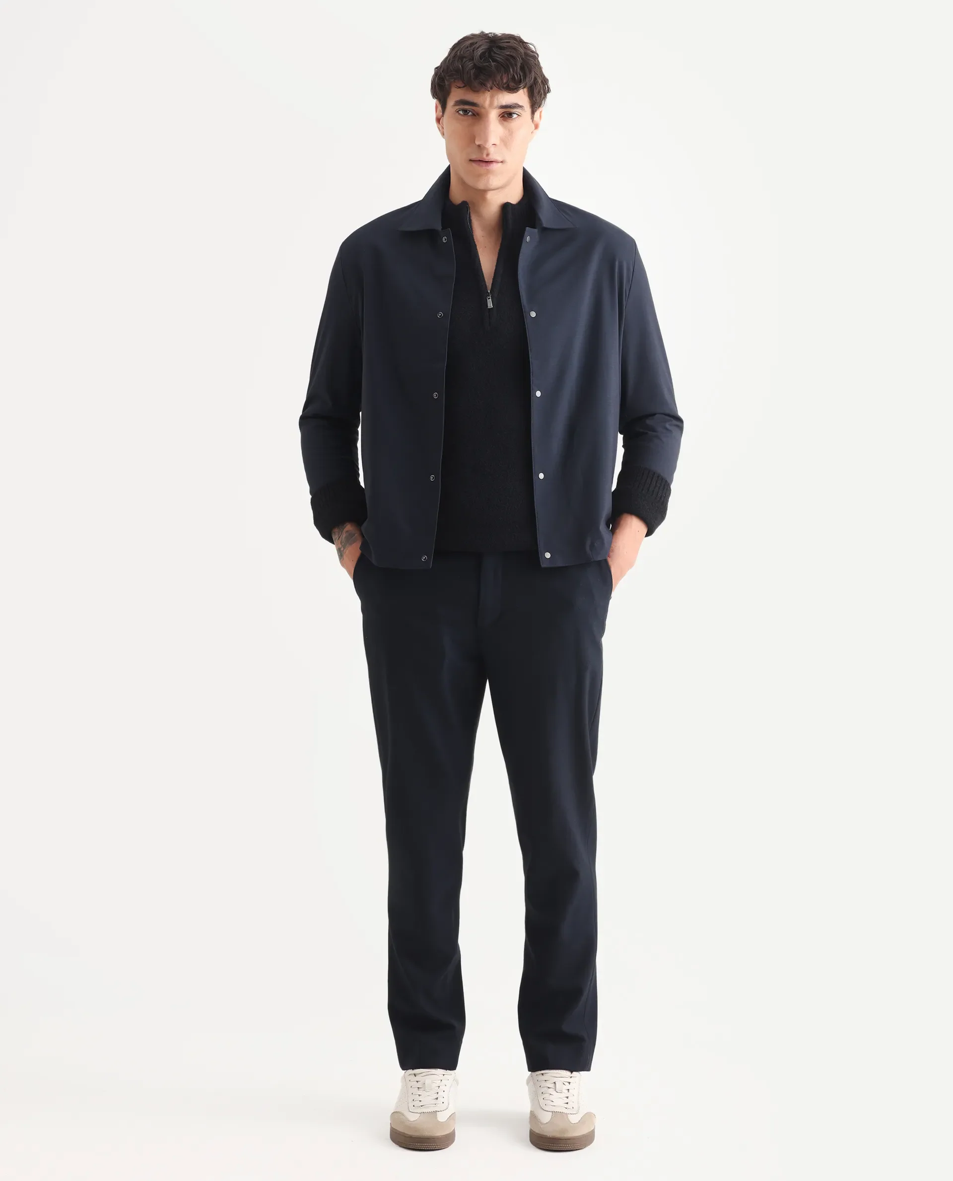 Rare Rabbit Men's Micraso Navy Polyester Blend Checked Print Regular Fit Full Sleeve Collared Shacket - Image 2