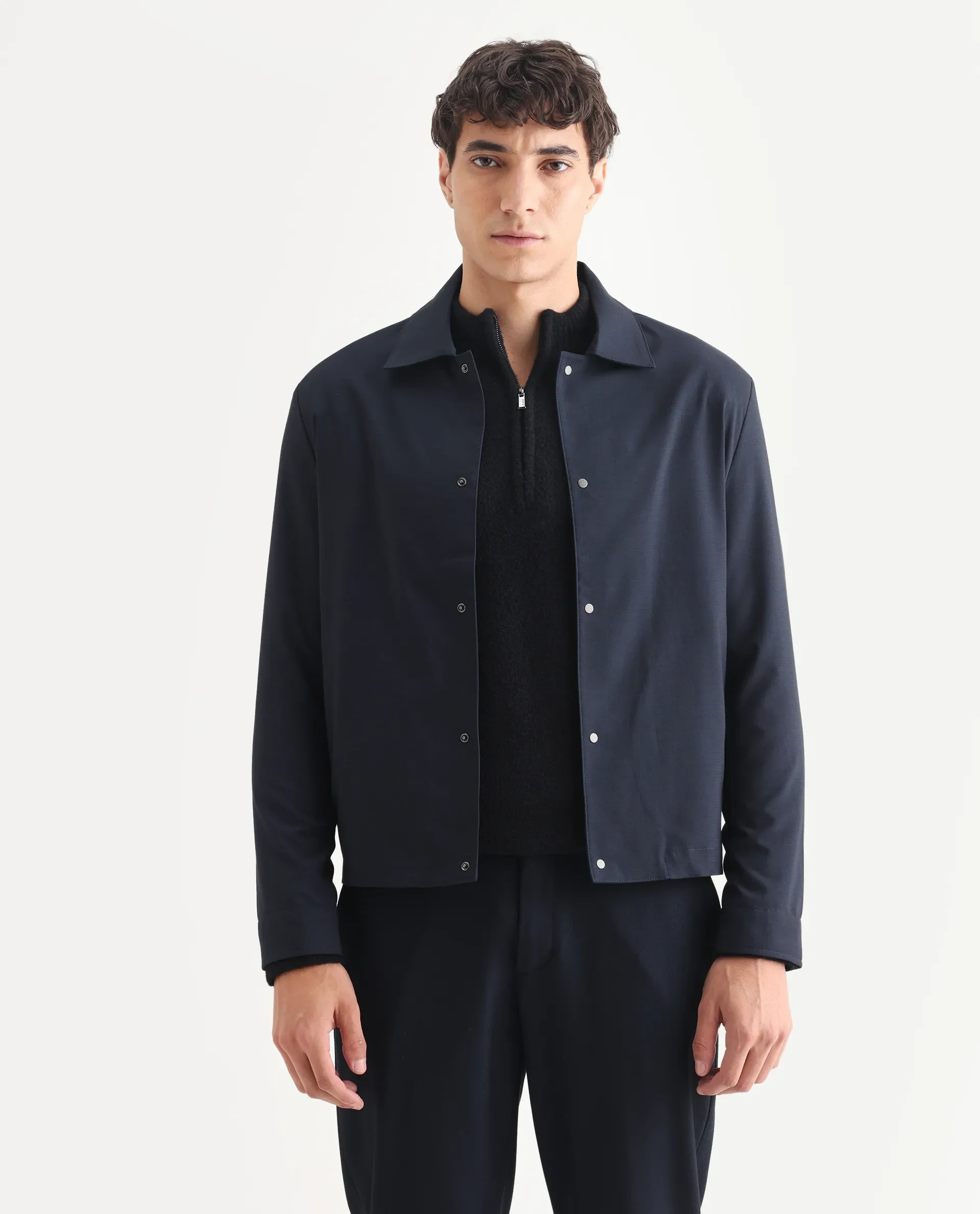 Rare Rabbit Men's Micraso Navy Polyester Blend Checked Print Regular Fit Full Sleeve Collared Shacket - Image 3