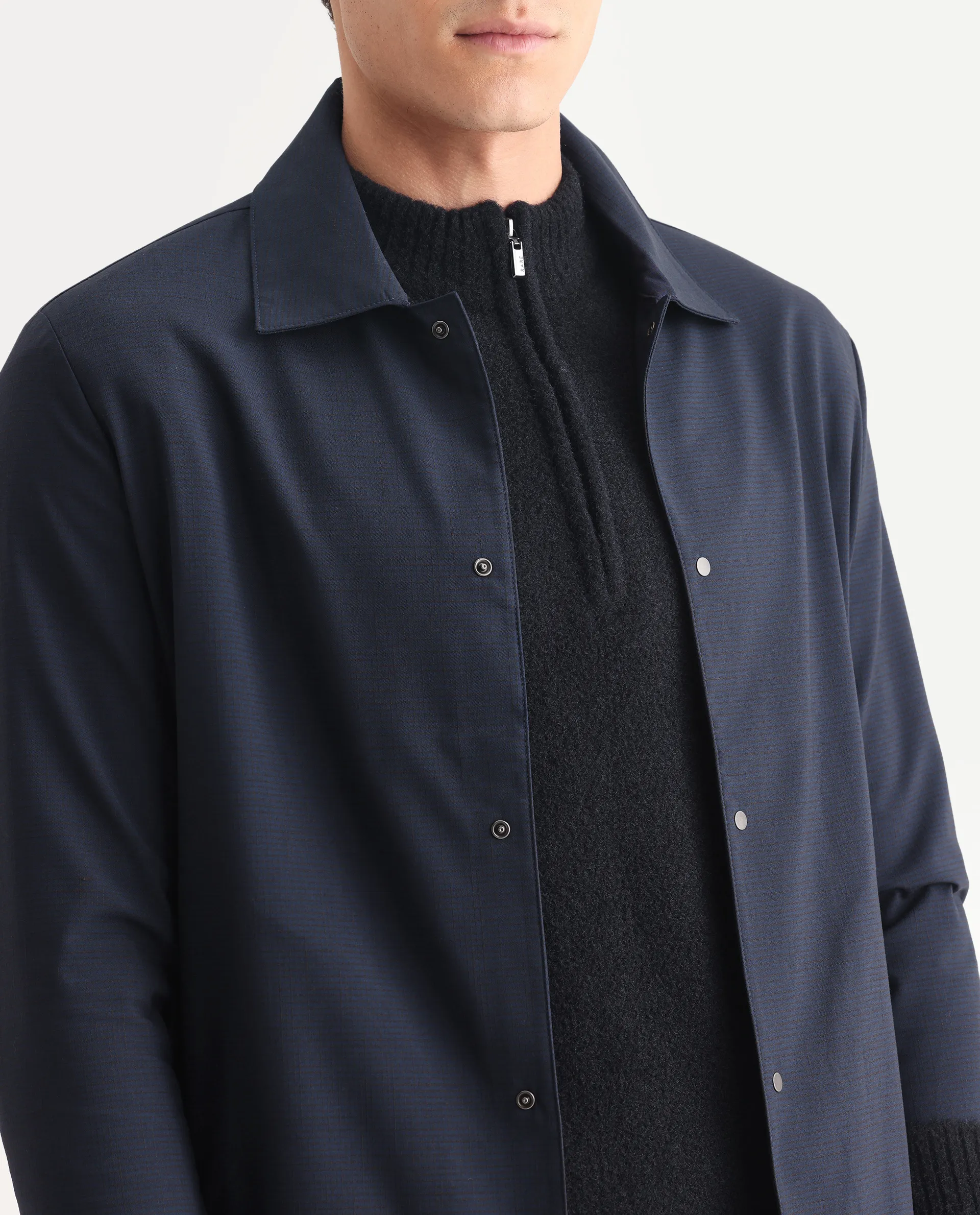 Rare Rabbit Men's Micraso Navy Polyester Blend Checked Print Regular Fit Full Sleeve Collared Shacket - Image 4