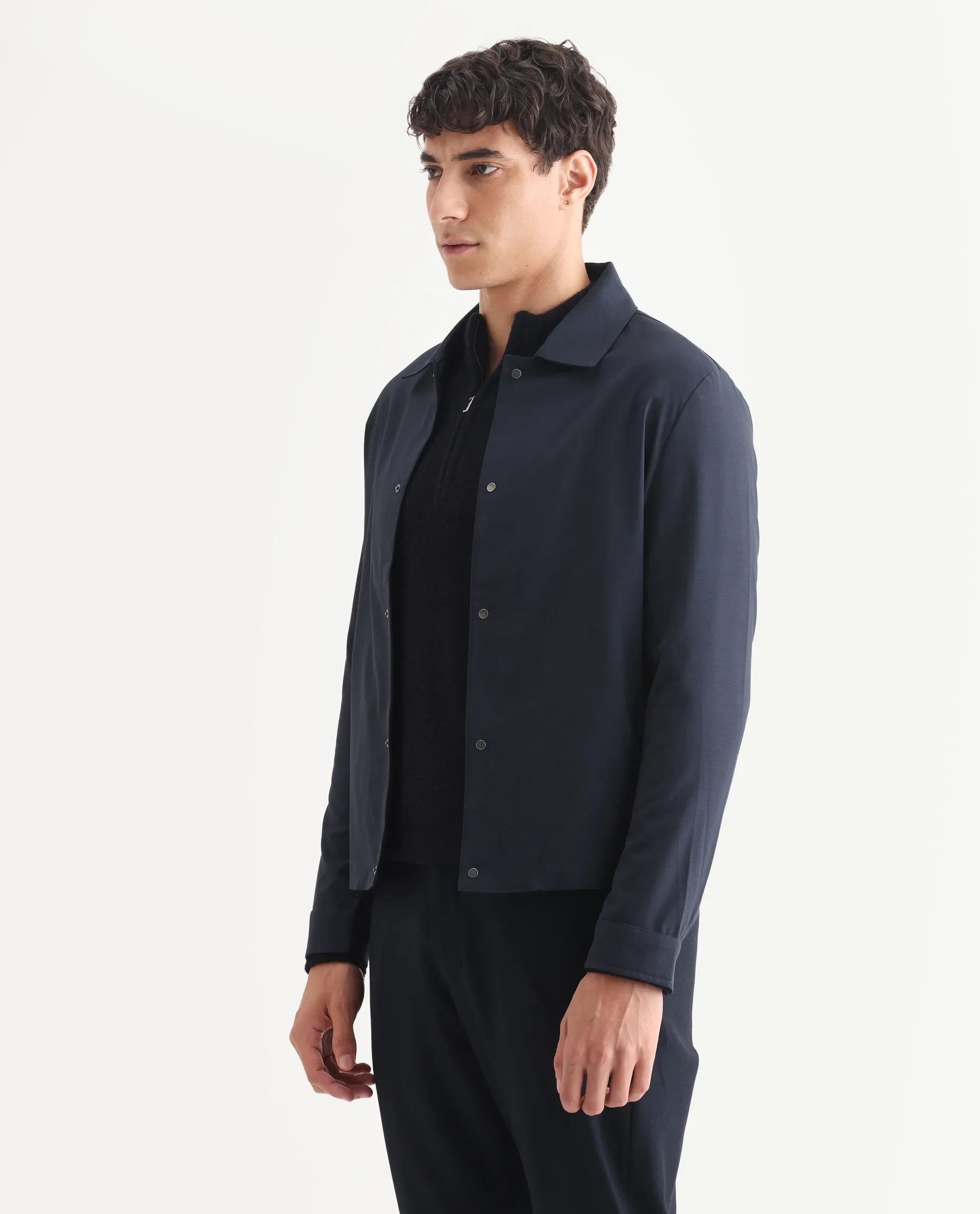 Rare Rabbit Men's Micraso Navy Polyester Blend Checked Print Regular Fit Full Sleeve Collared Shacket - Image 5