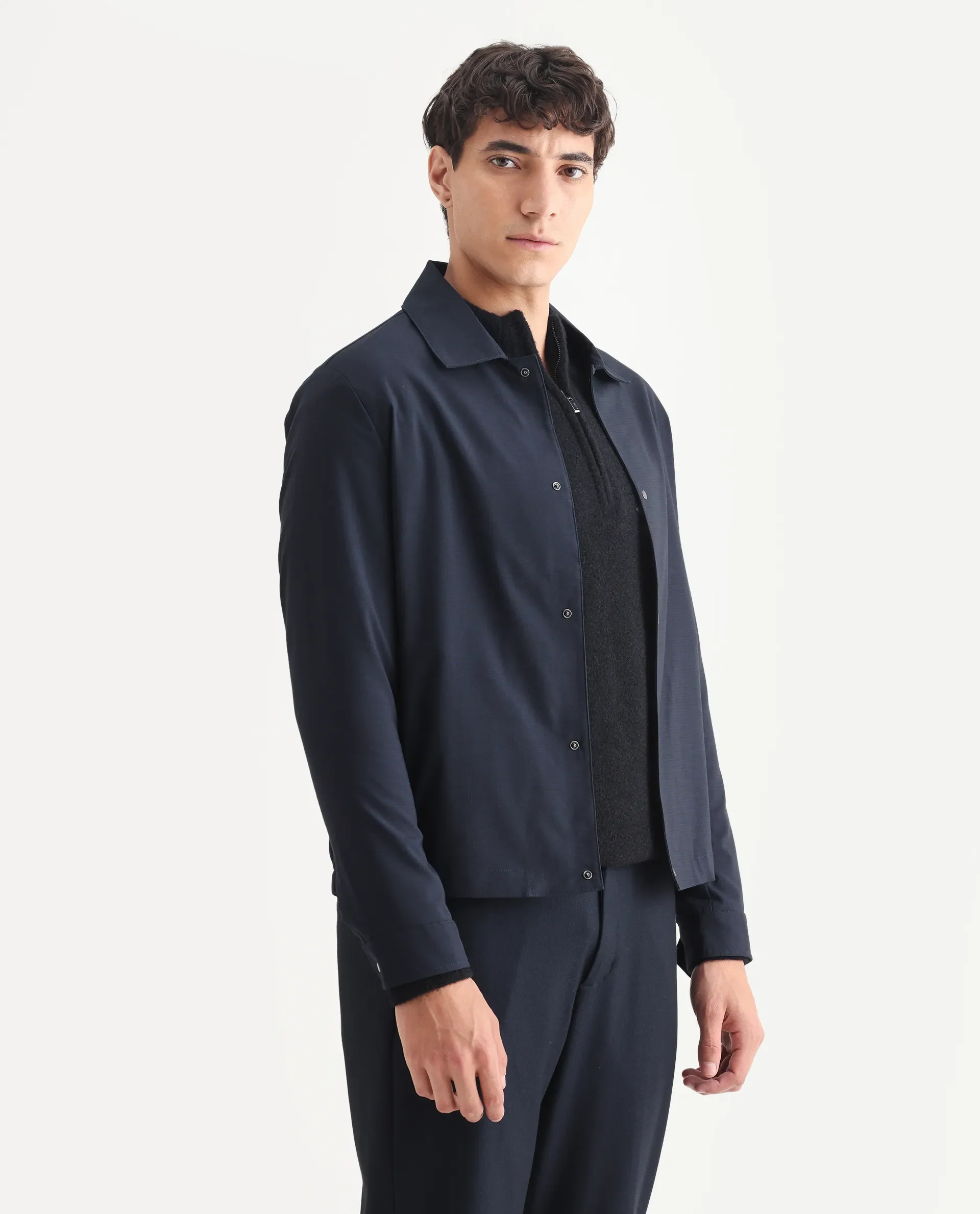 Rare Rabbit Men's Micraso Navy Polyester Blend Checked Print Regular Fit Full Sleeve Collared Shacket - Image 6