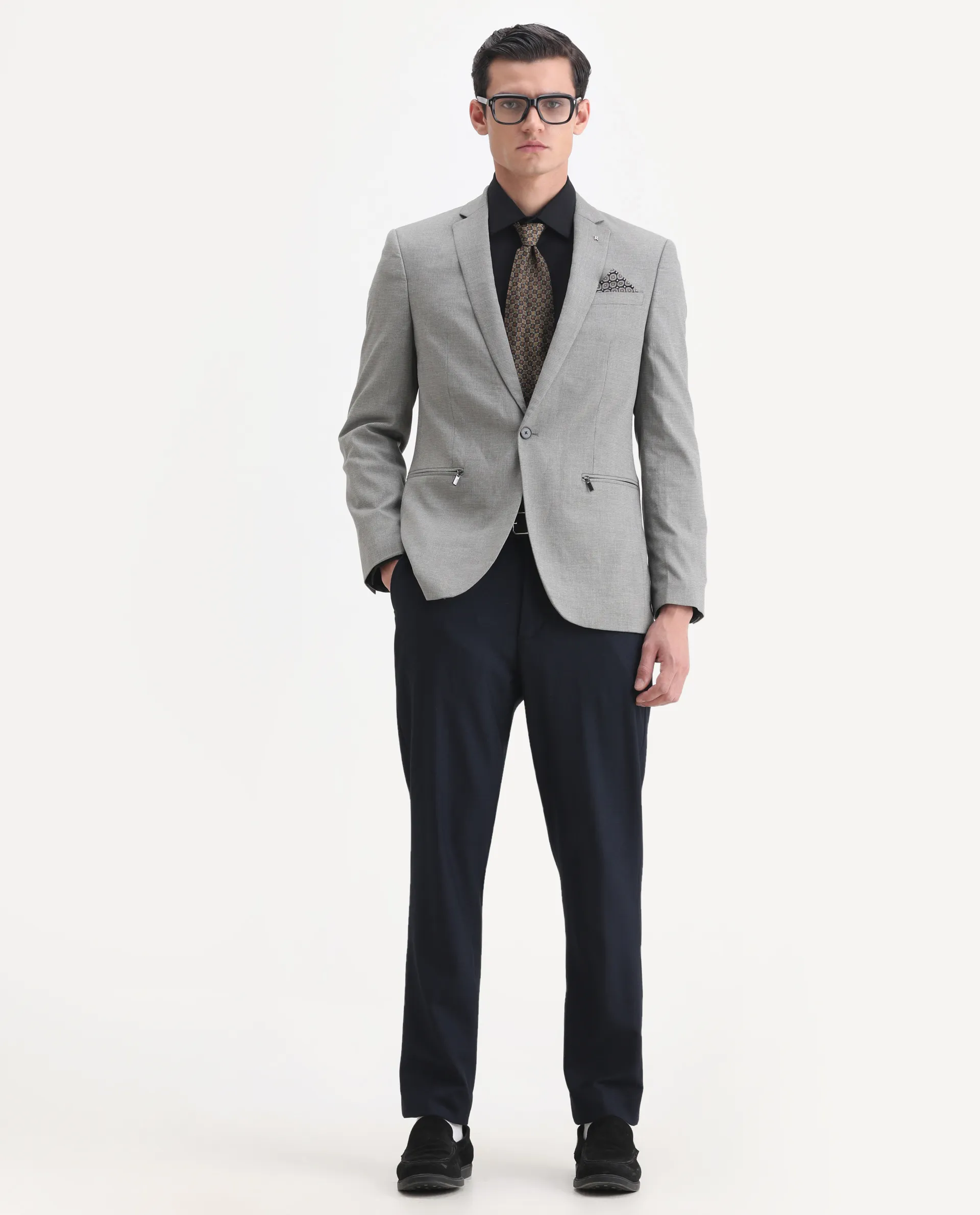 Rare Rabbit Men's Micro Grey Polyester Checked Print Tailored Fit Full Sleeve Lapel Neck Blazer - Image 2